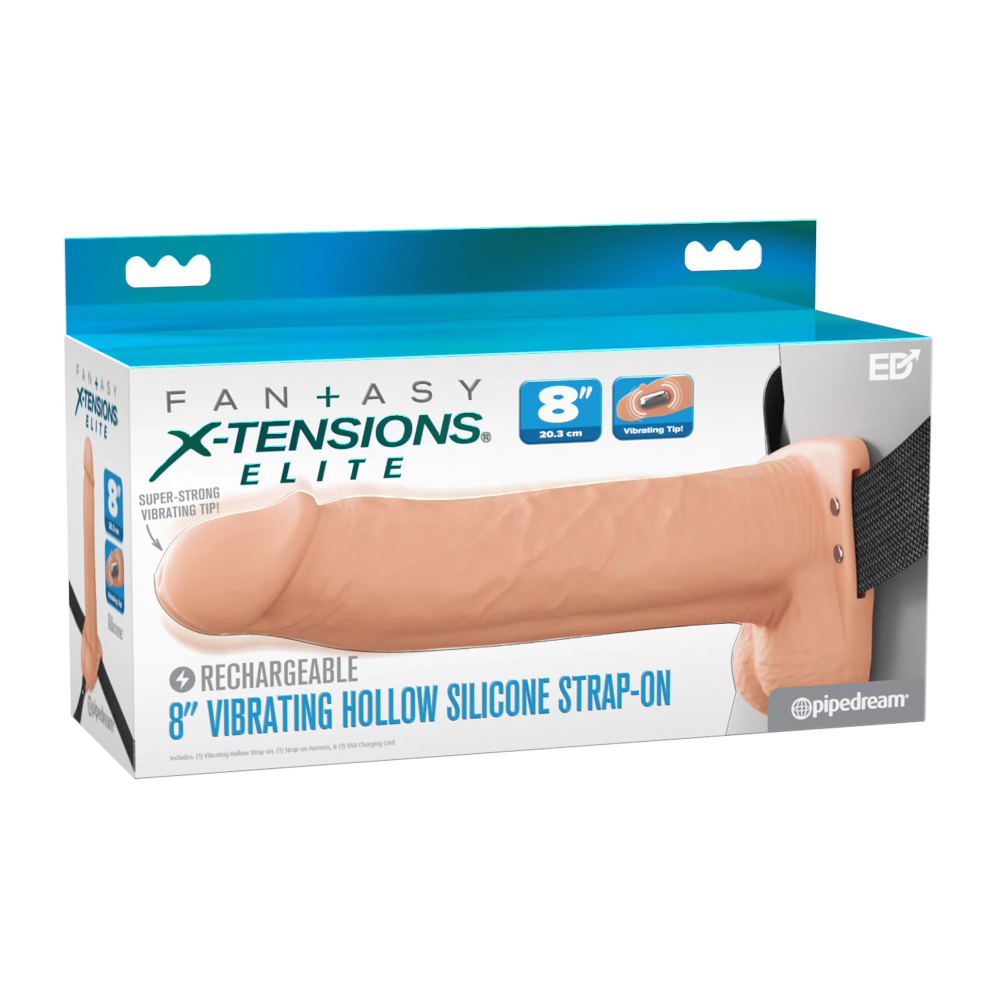 Fantasy X-Tensions Elite Vibrating Rechargeable Silicone Dual Density Hollow Strap-On