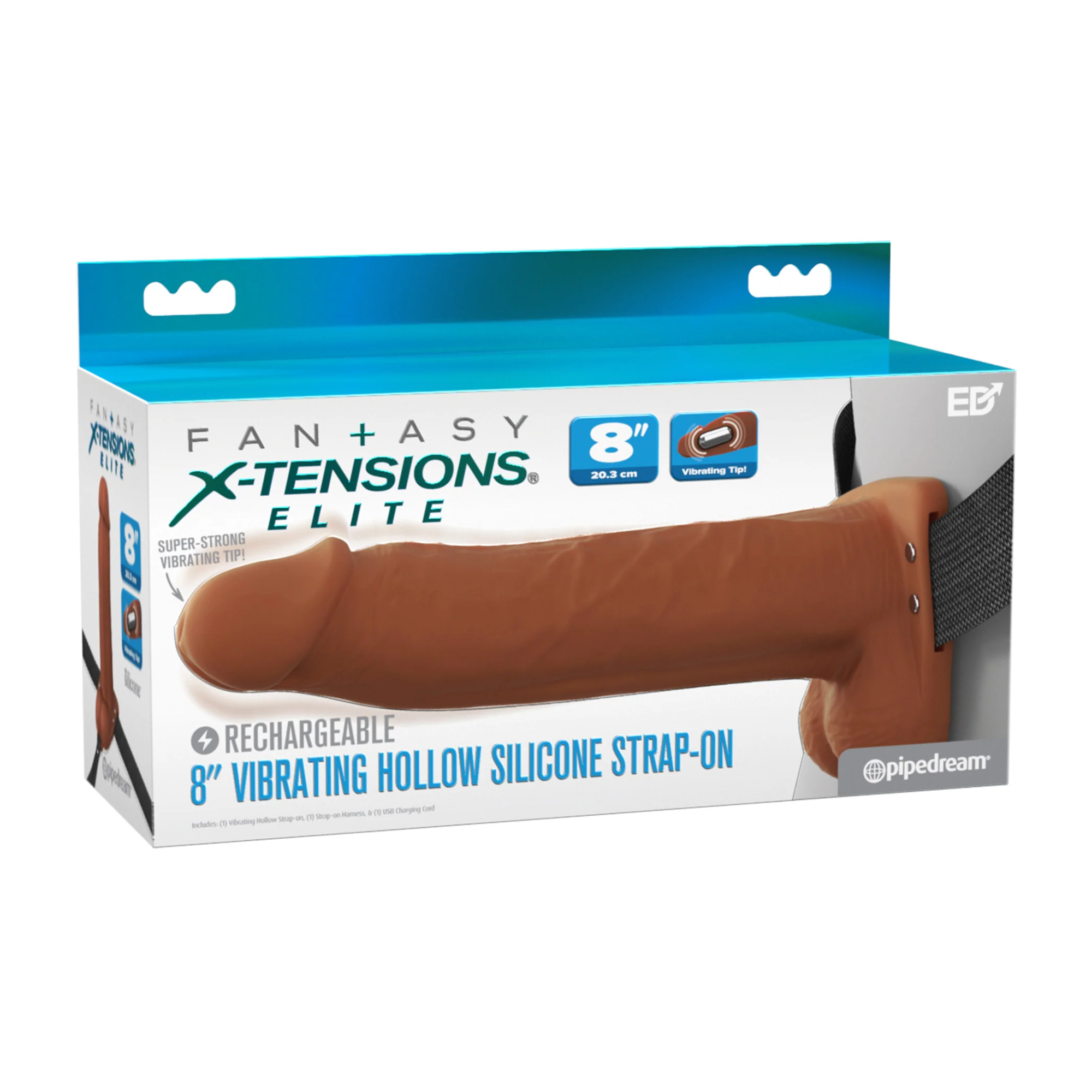 Fantasy X-Tensions Elite Vibrating Rechargeable Silicone Dual Density Hollow Strap-On
