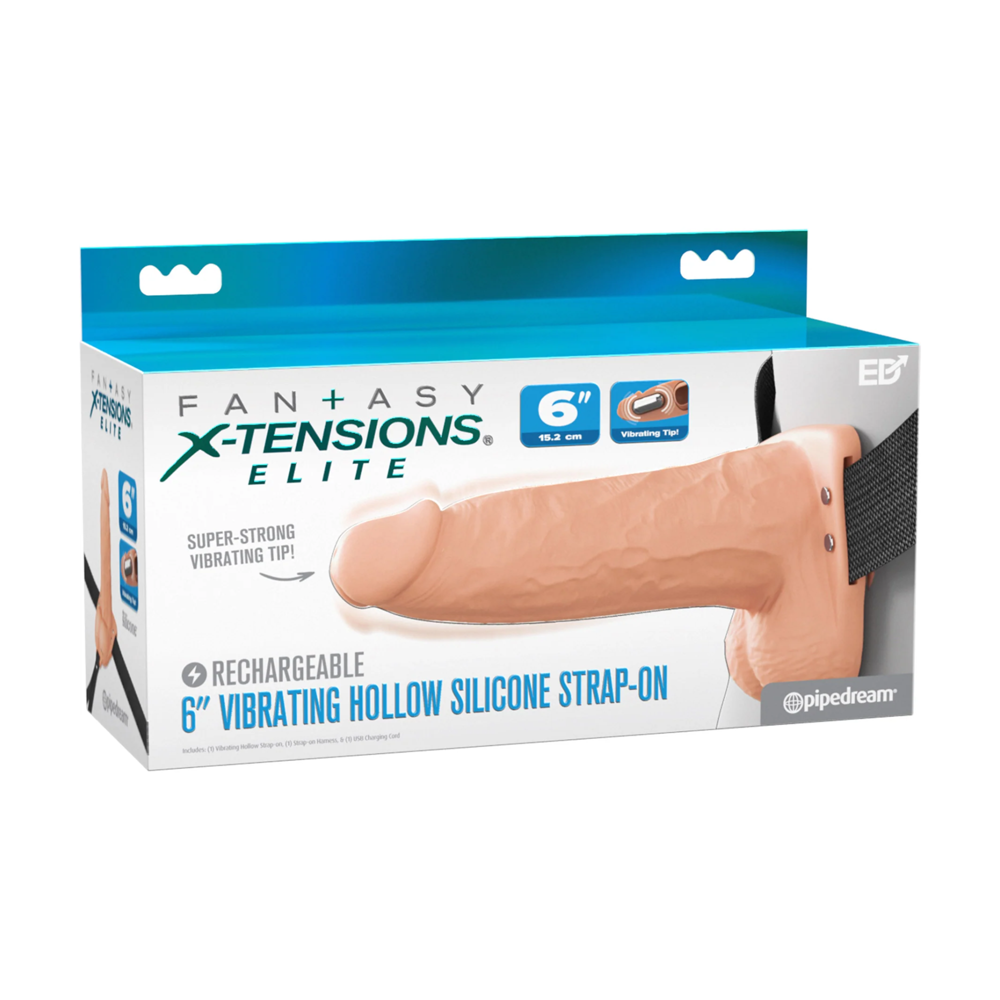 Fantasy X-Tensions Elite Vibrating Rechargeable Silicone Dual Density Hollow Strap-On