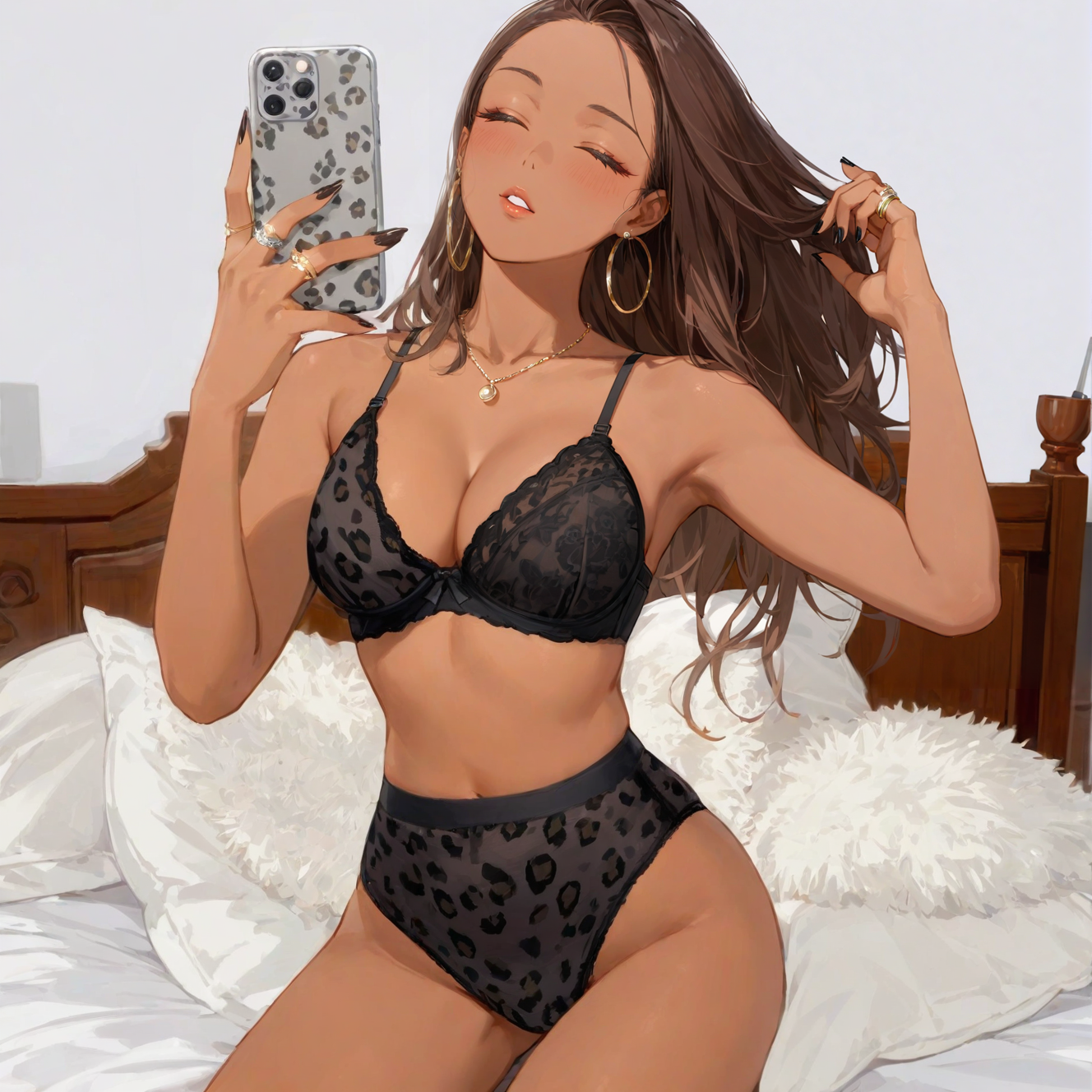 Leopard print mesh see-through underwear set