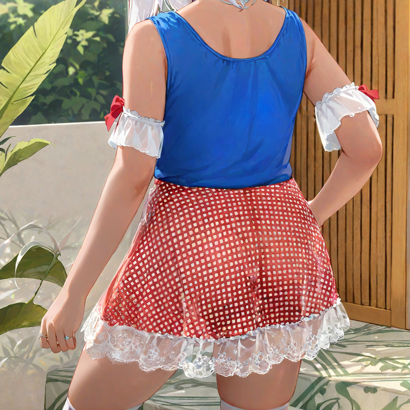 Tie-strap pleated lace skirt