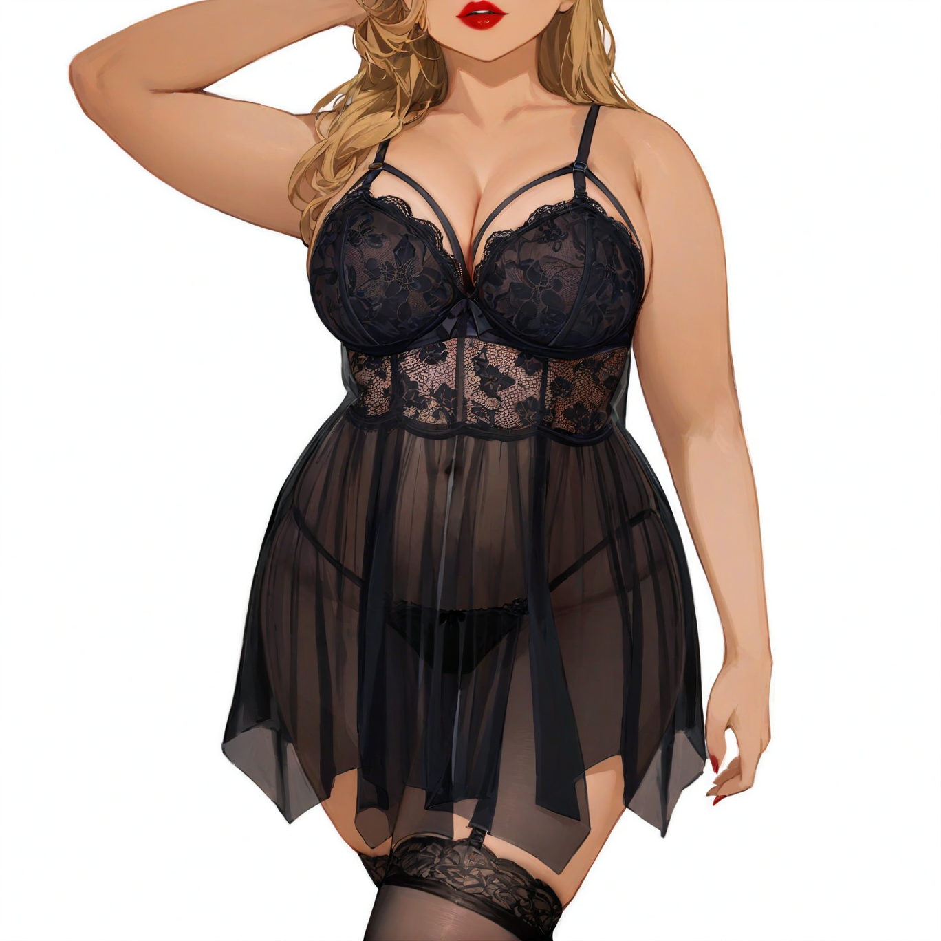 Large size gathered suspender nightdress