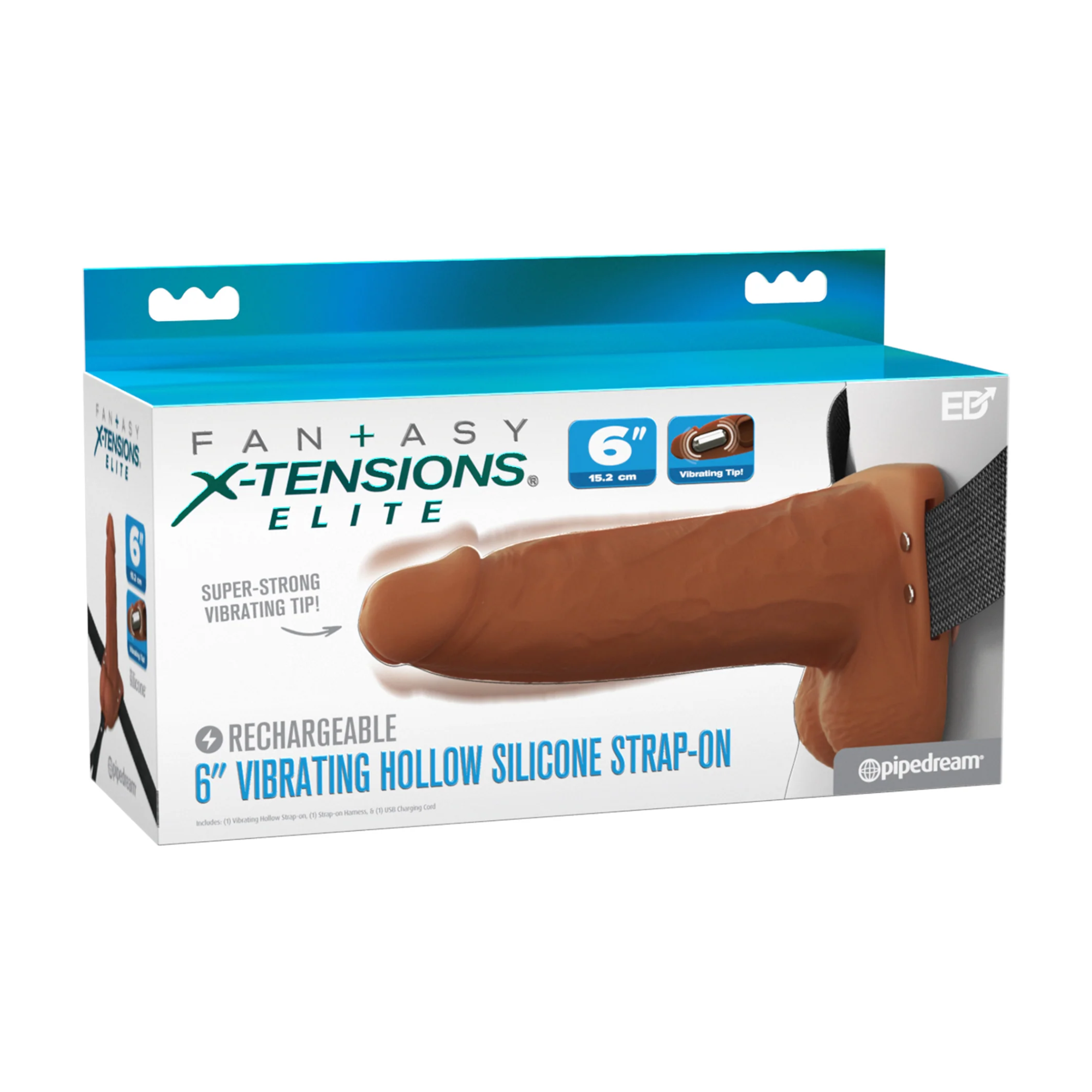 Fantasy X-Tensions Elite Vibrating Rechargeable Silicone Dual Density Hollow Strap-On