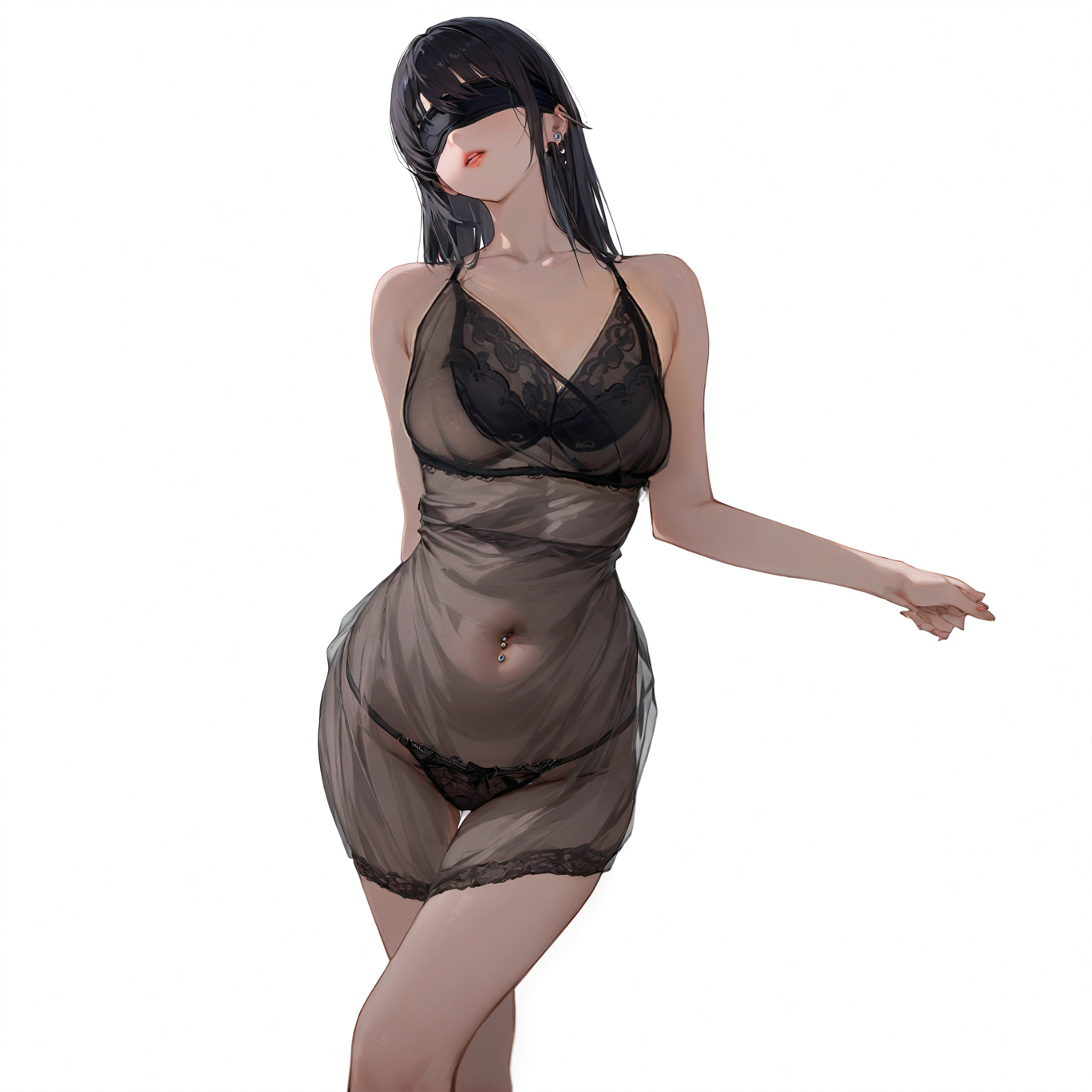 Transparent mesh bellyband pajamas