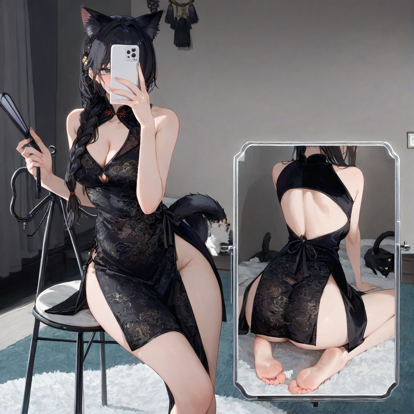 Lace hollow slit cheongsam