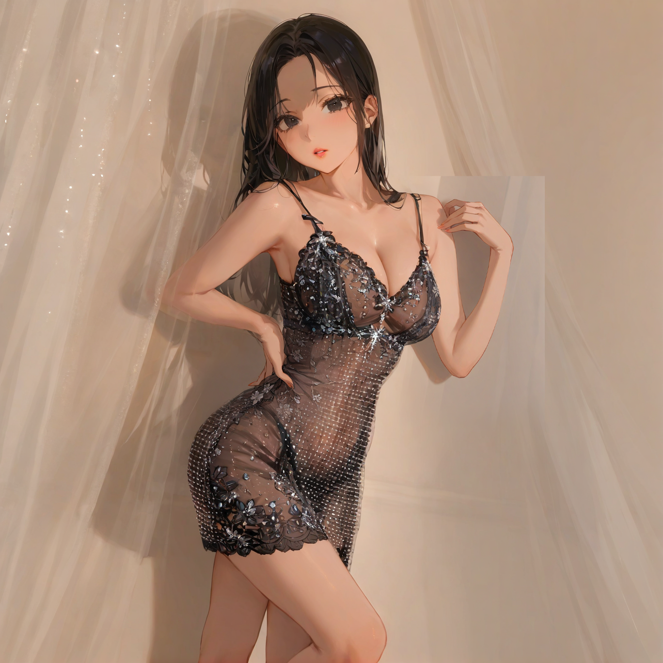 Transparent rhinestone suspender dress