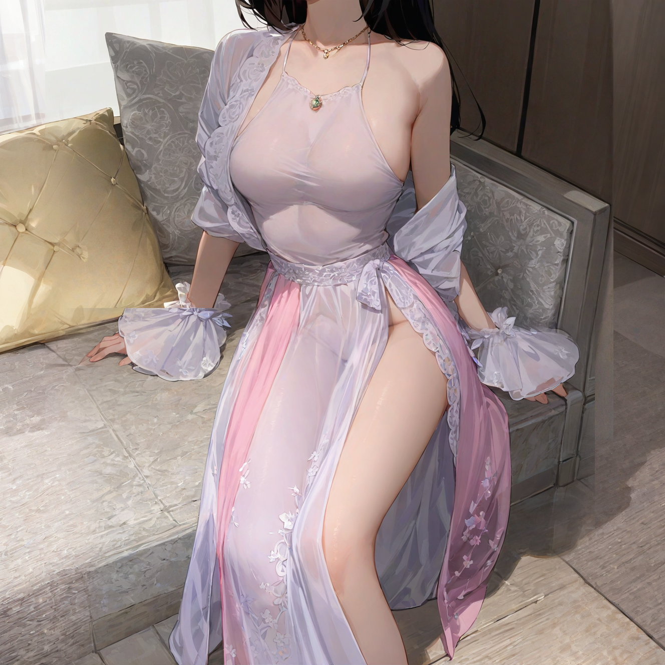 Printed long skirt and bellyband set