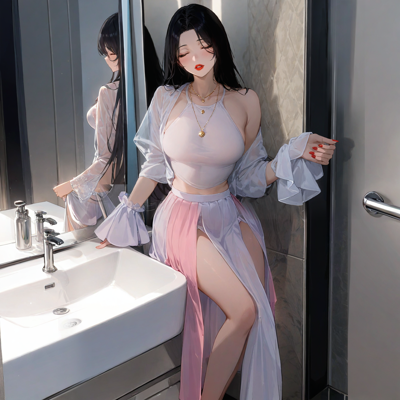 Printed long skirt and bellyband set