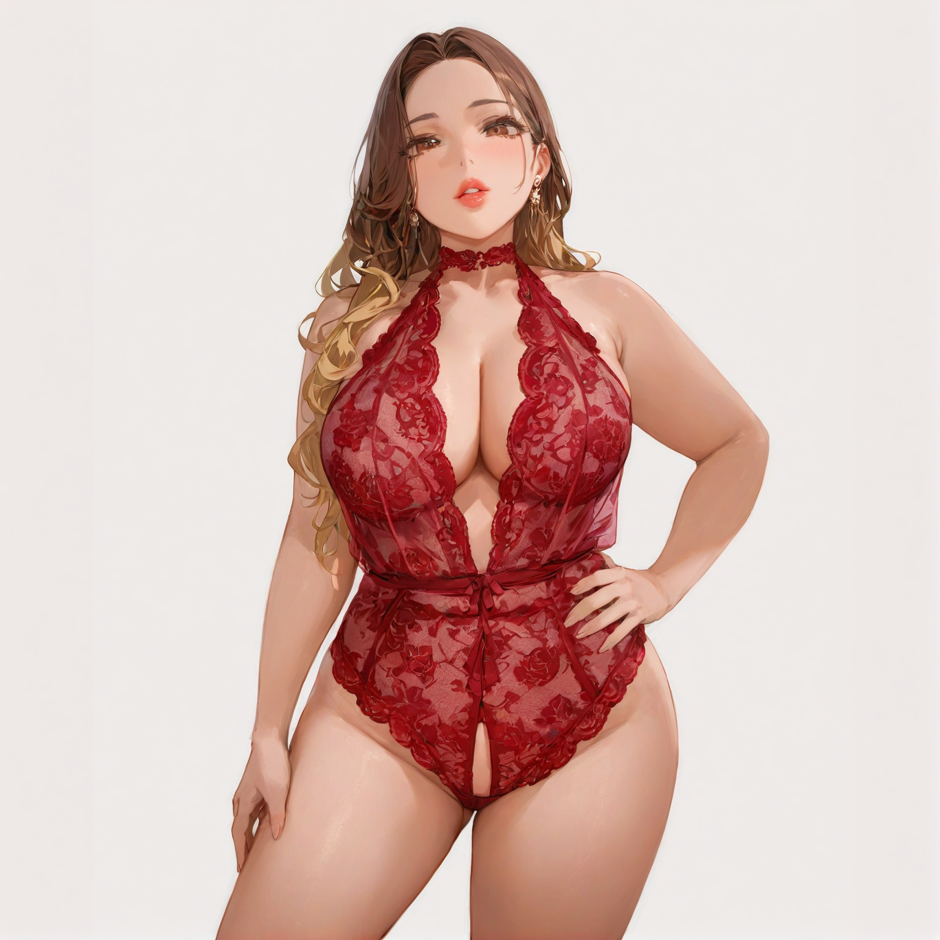 Plus Size Lace Halter Teddy