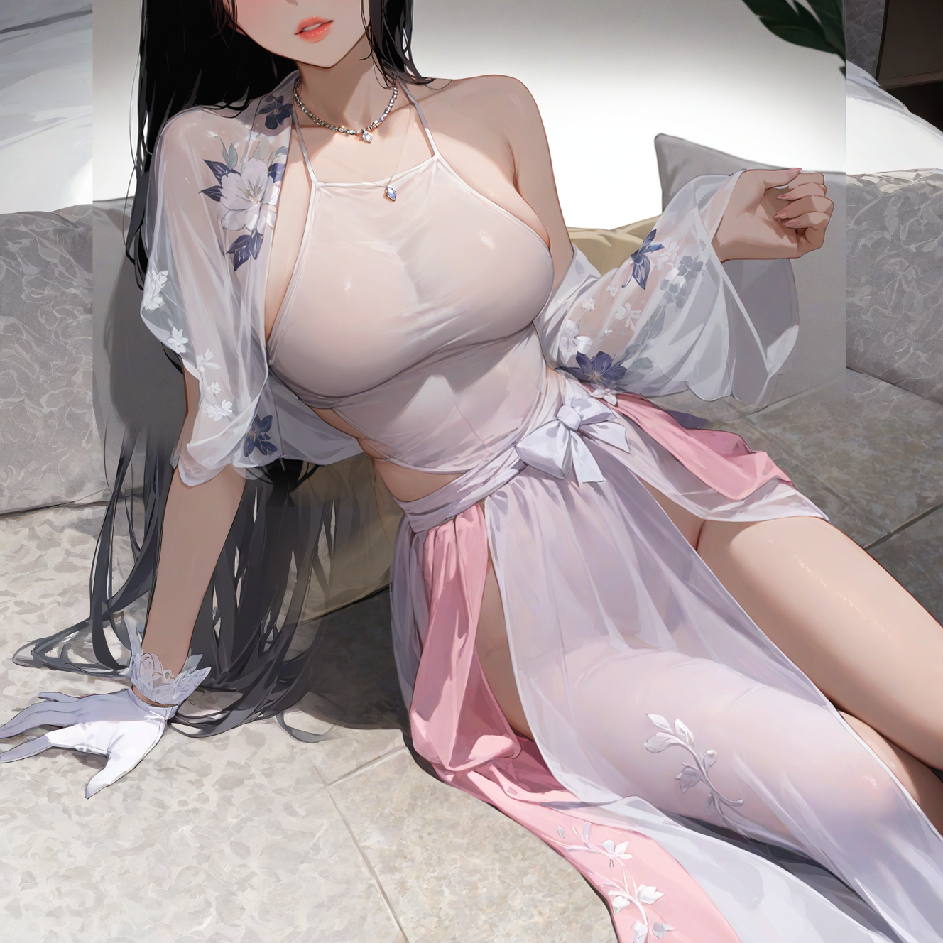 Printed long skirt and bellyband set