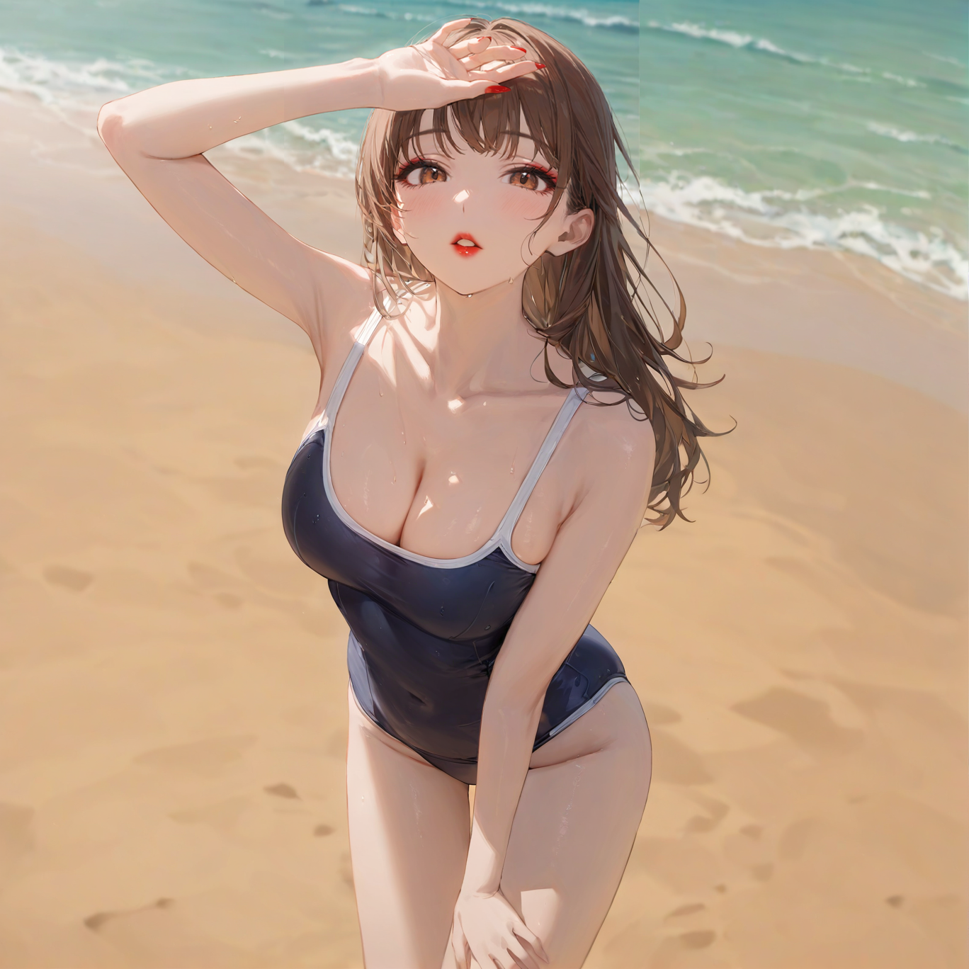 Deep U Japanese style hidden button one-piece swimsuit