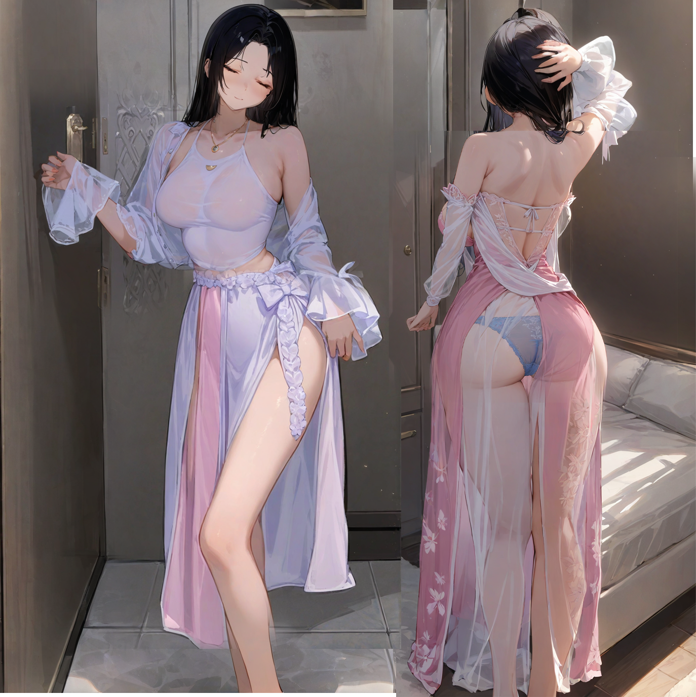 Printed long skirt and bellyband set