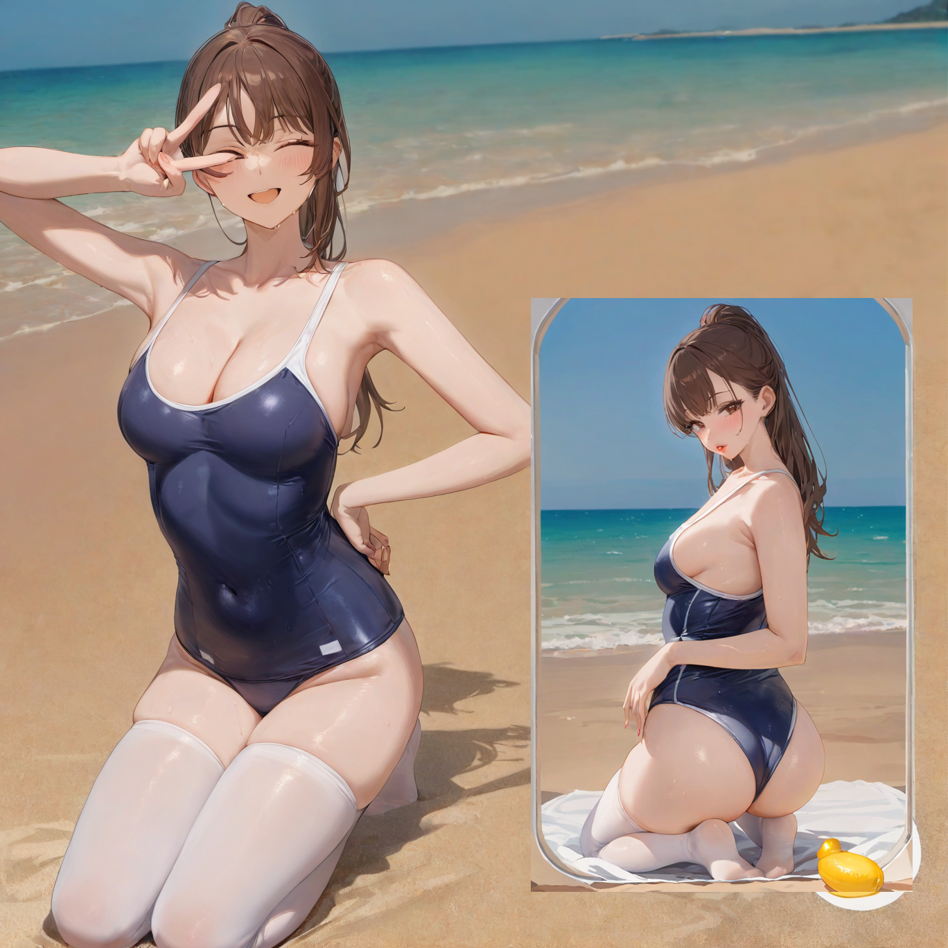 Deep U Japanese style hidden button one-piece swimsuit