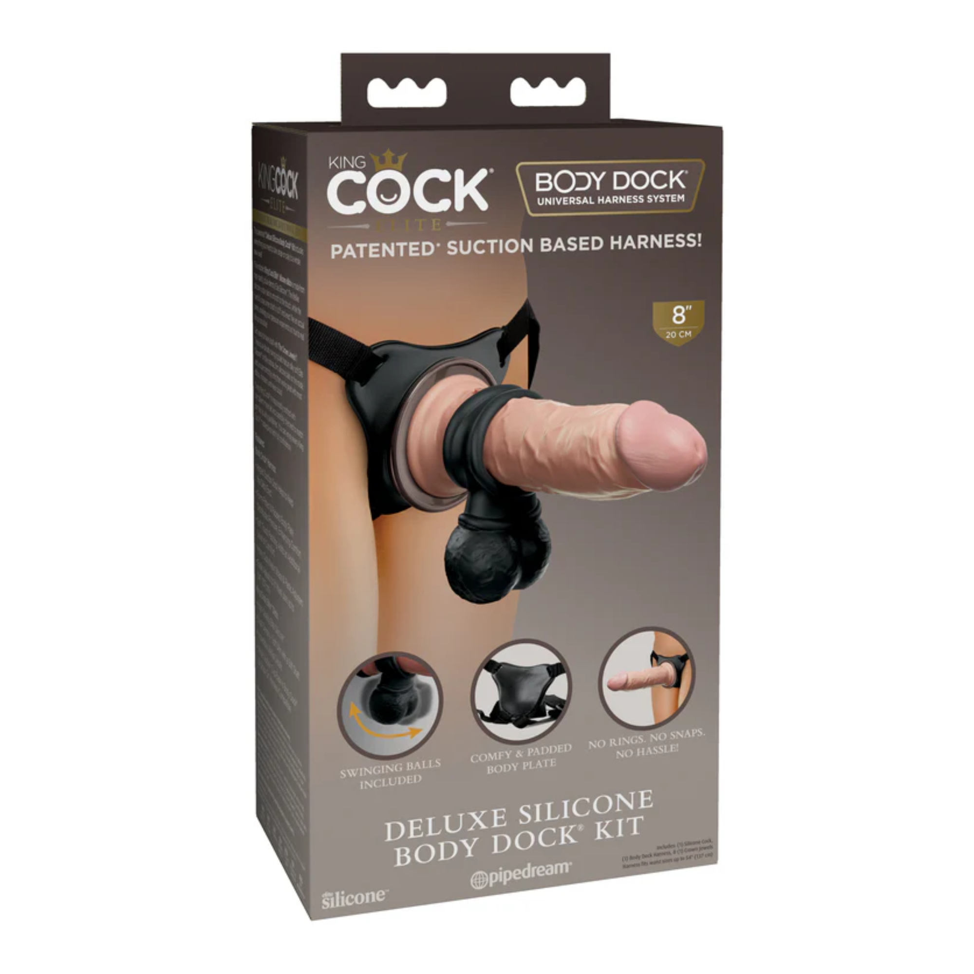 King Cock Deluxe Silicone Body Dock Strap-on Kit with Swinging Balls and 8" Dildo
