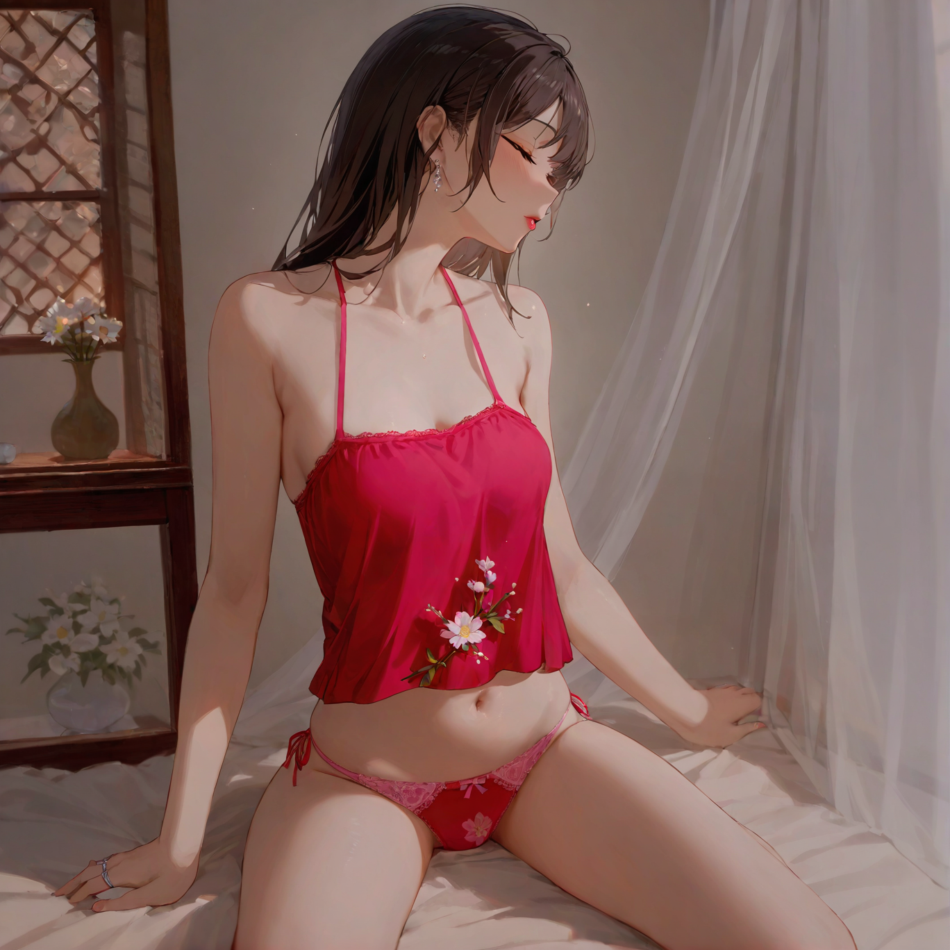 Embroidered Lace-up Bellyband Set