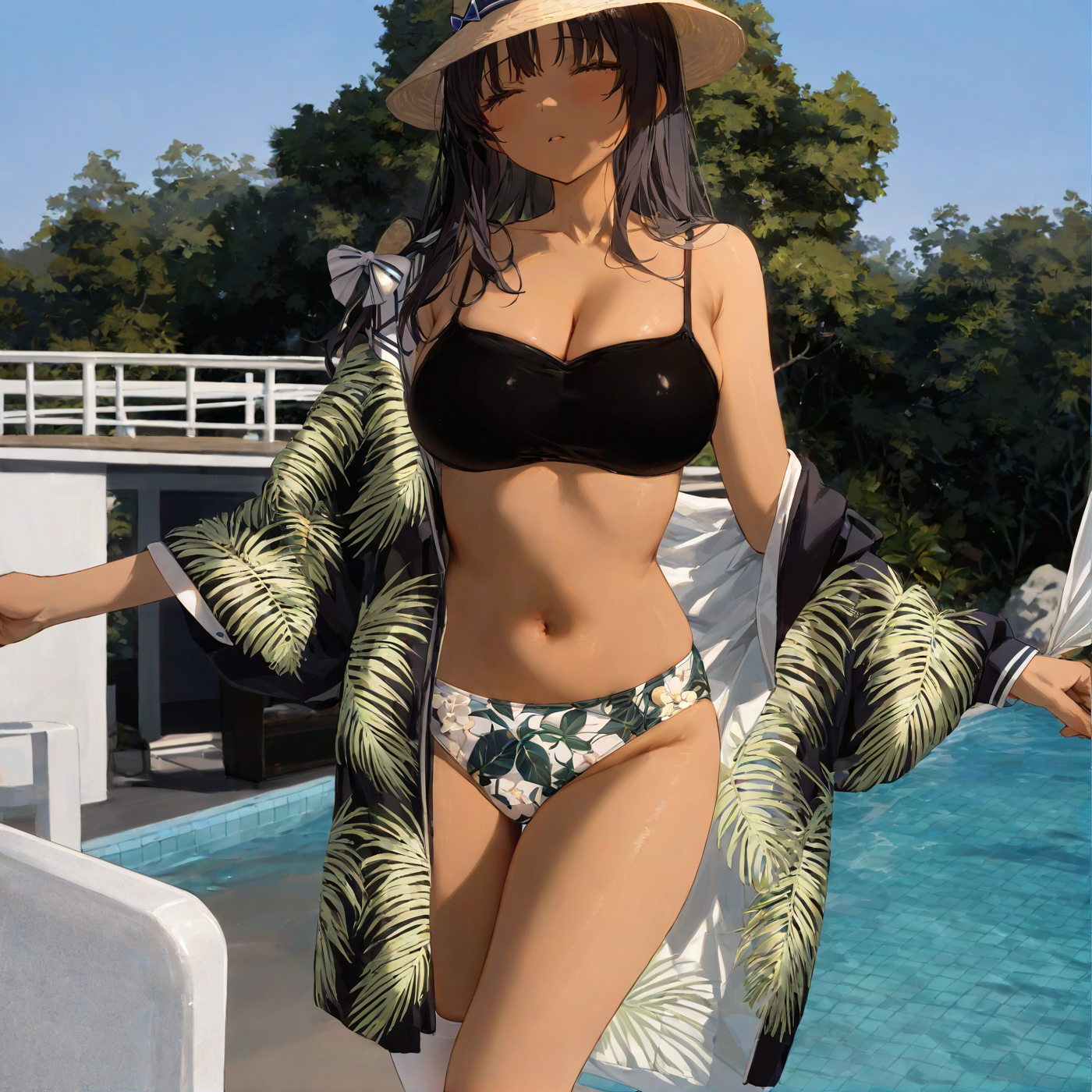 Tie-down robe bikini set