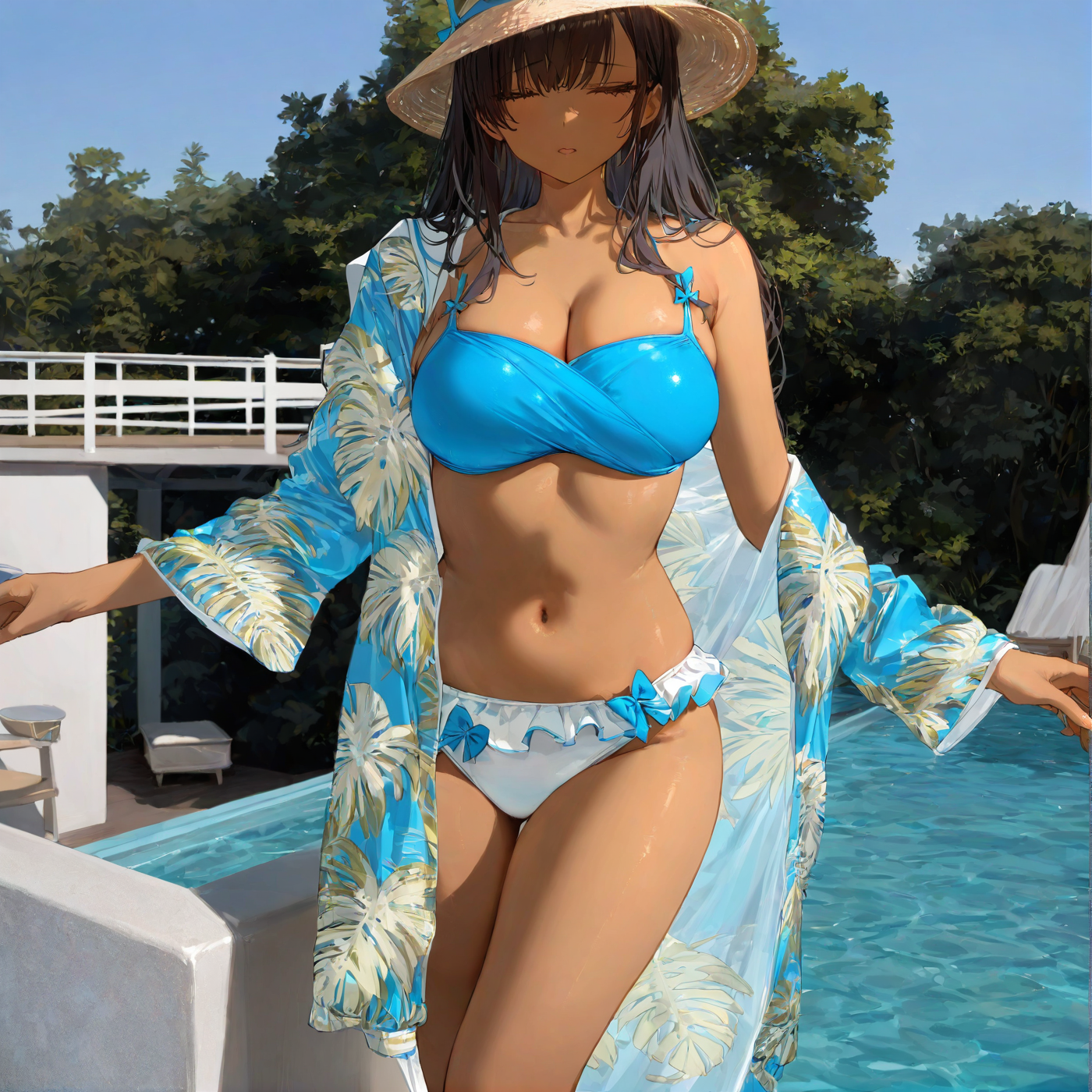 Tie-down robe bikini set