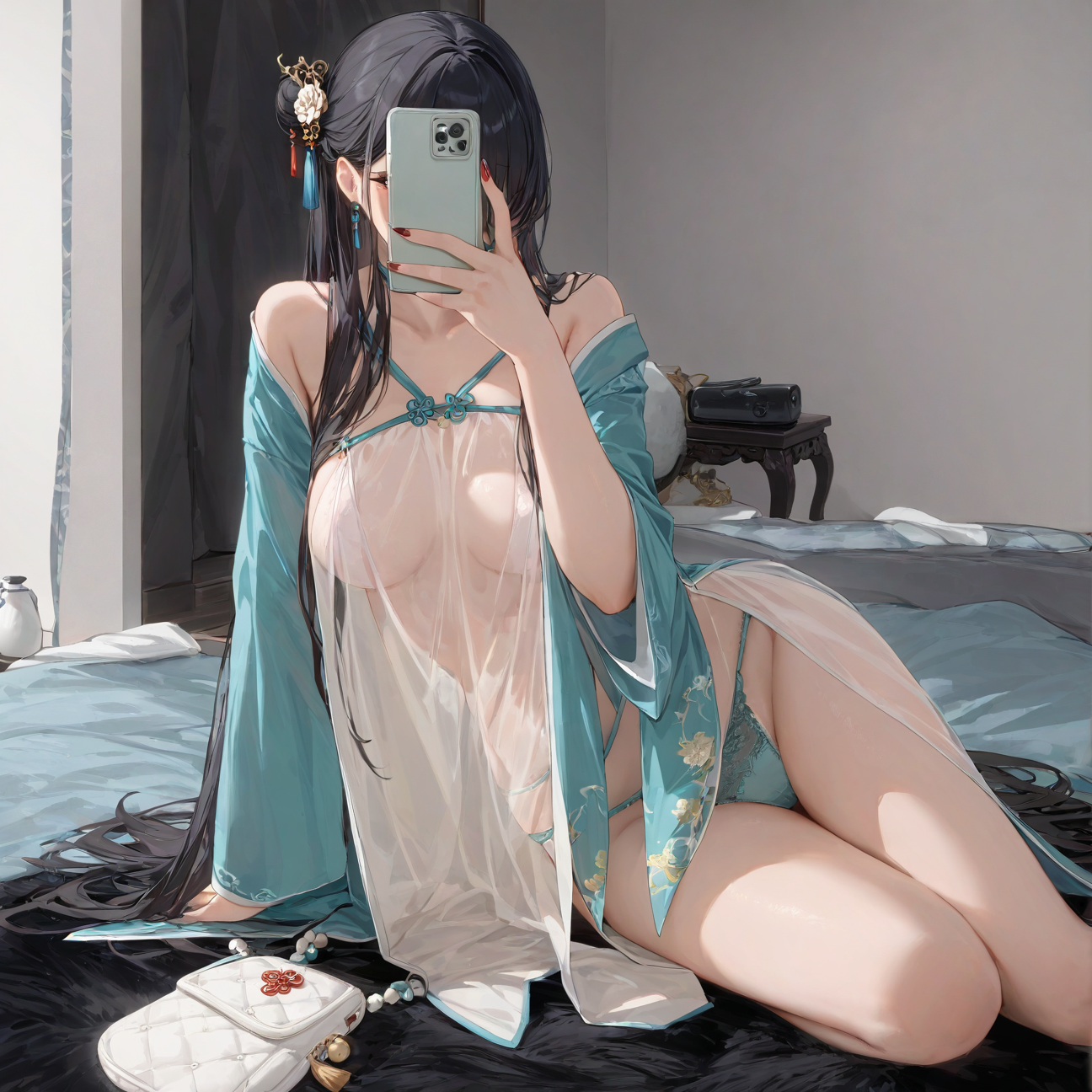 Translucent mesh pajamas set