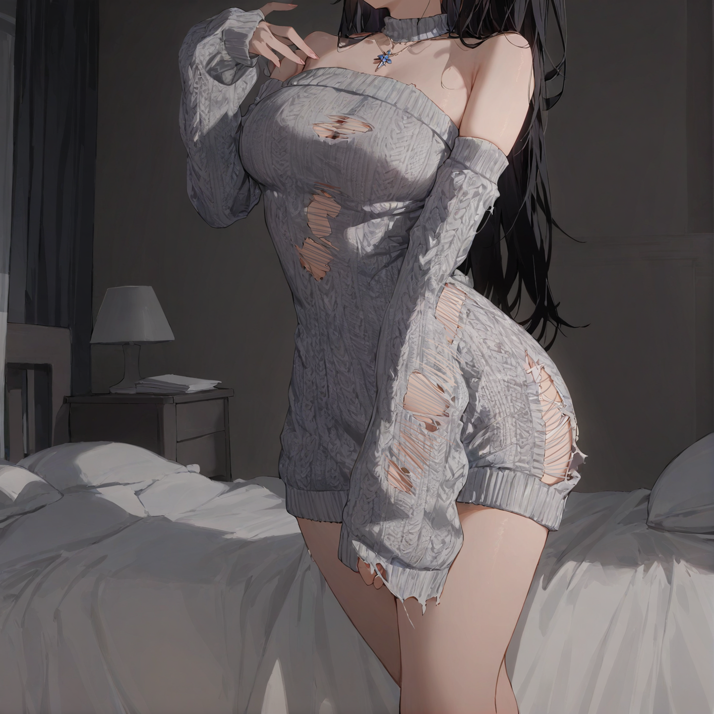 Hip-covering hollow sweater nightgown