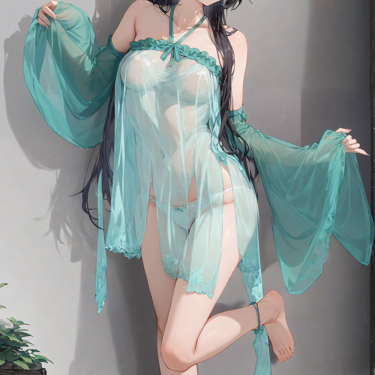 Translucent mesh pajamas set