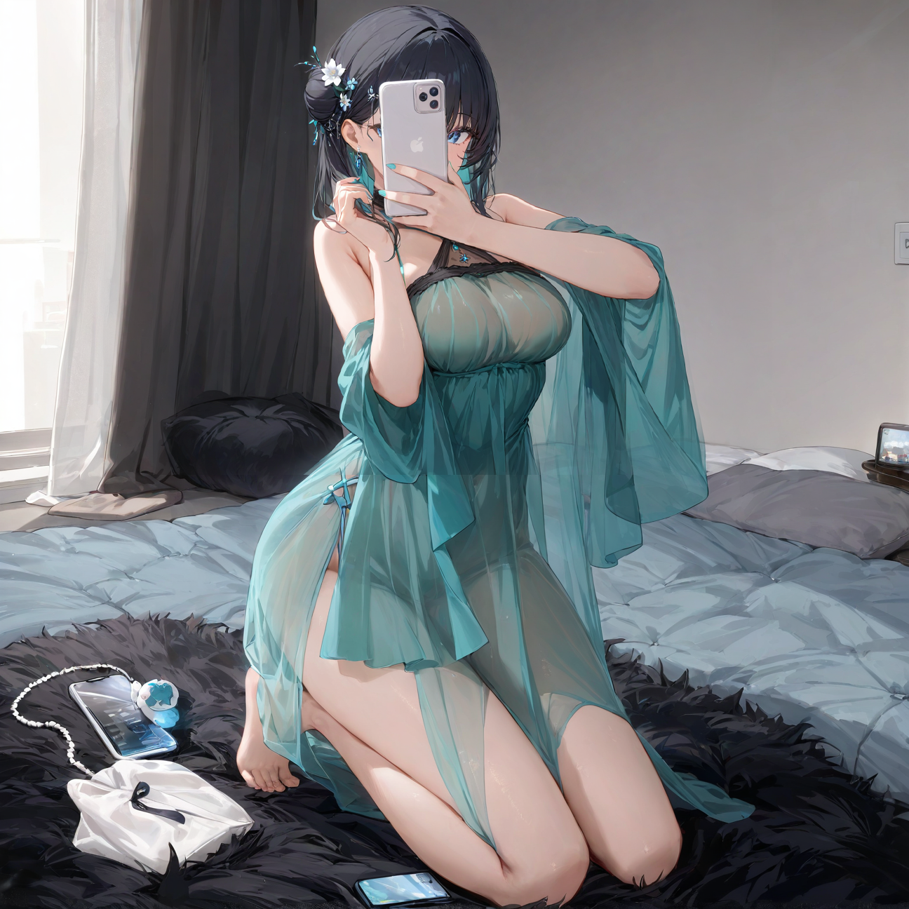 Translucent mesh pajamas set