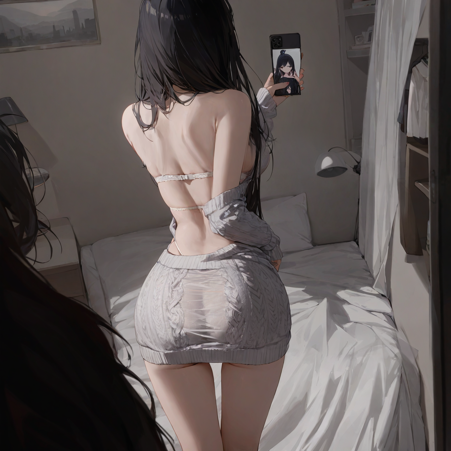 Hip-covering hollow sweater nightgown