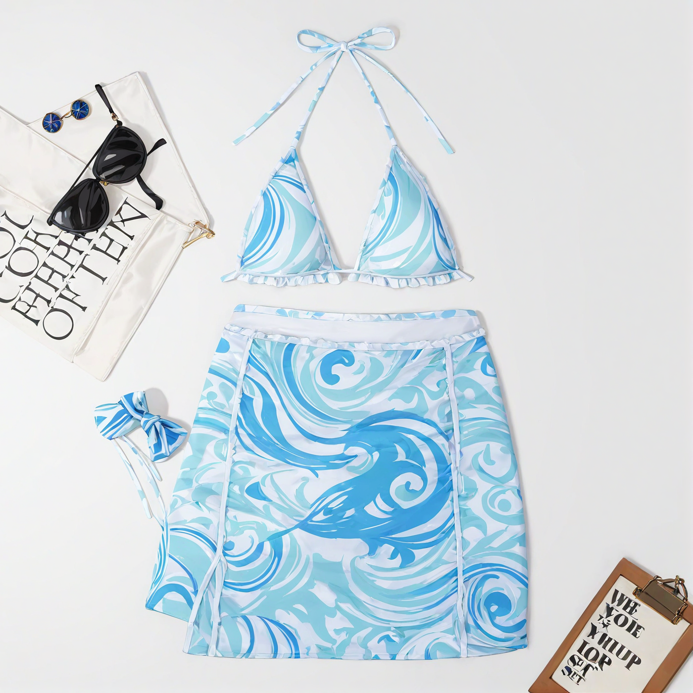Fashion pattern bikini three-piece set