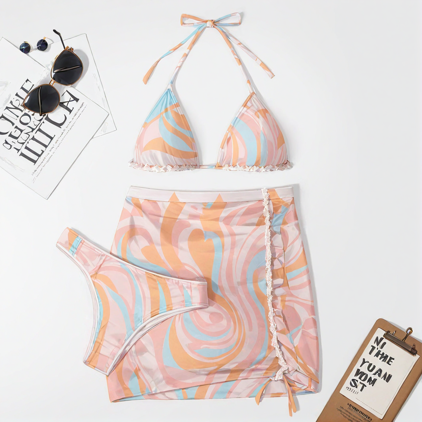 Fashion pattern bikini three-piece set