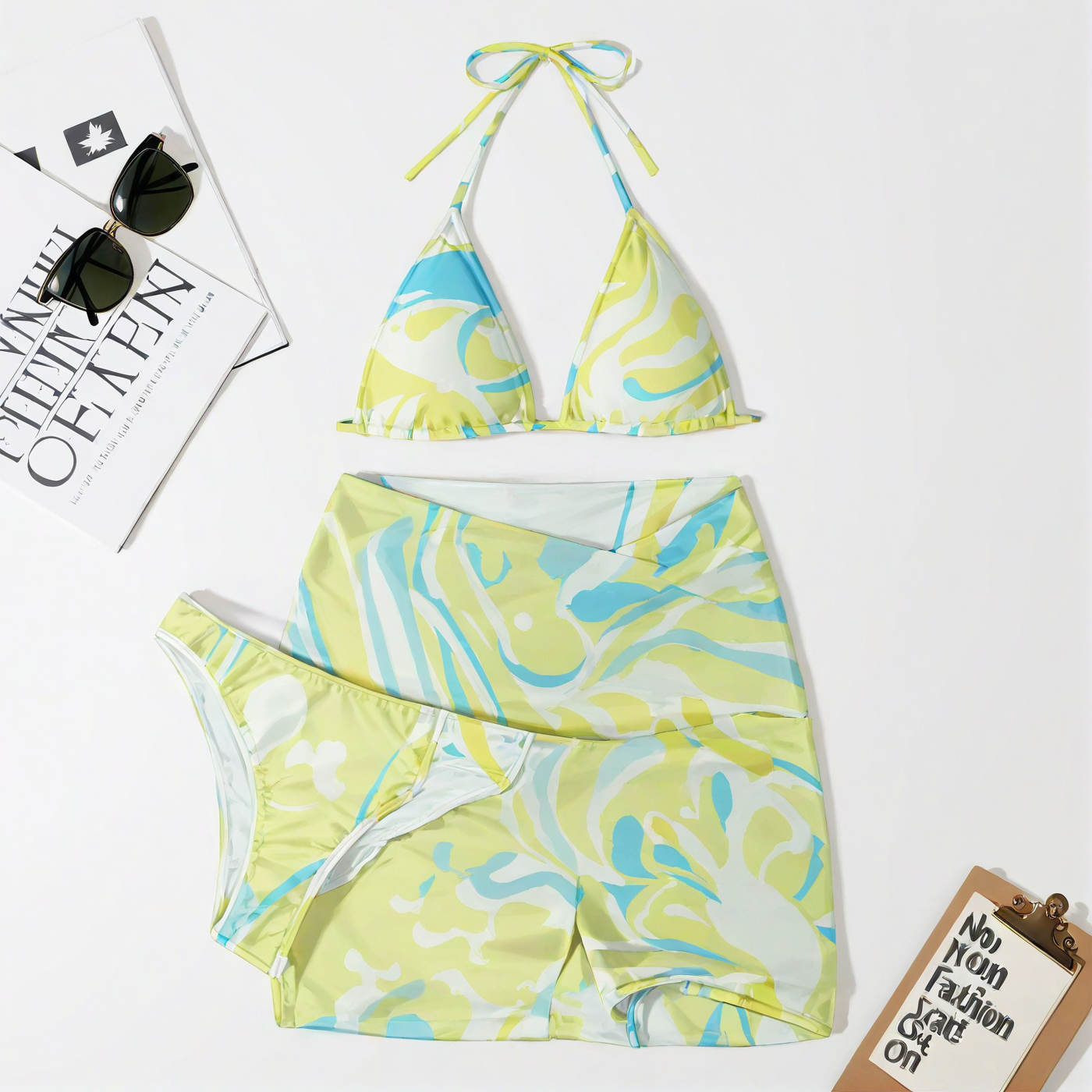 Fashion pattern bikini three-piece set