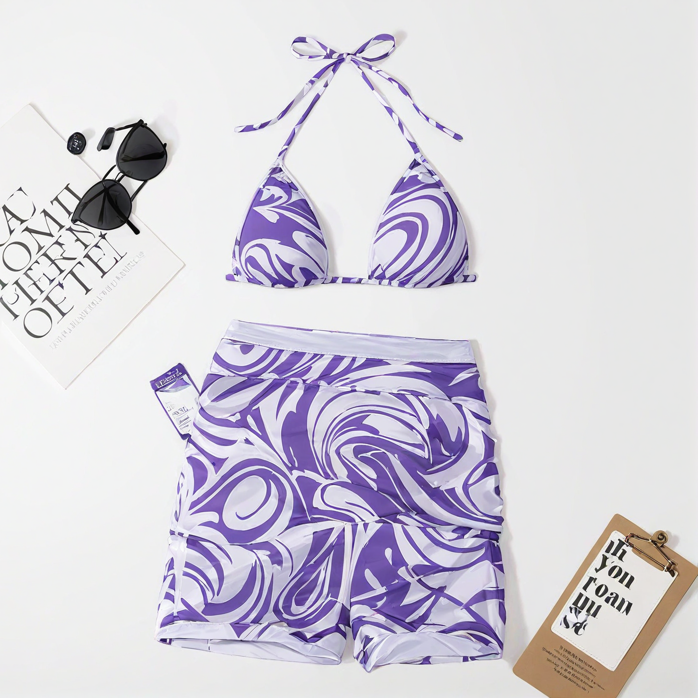 Fashion pattern bikini three-piece set