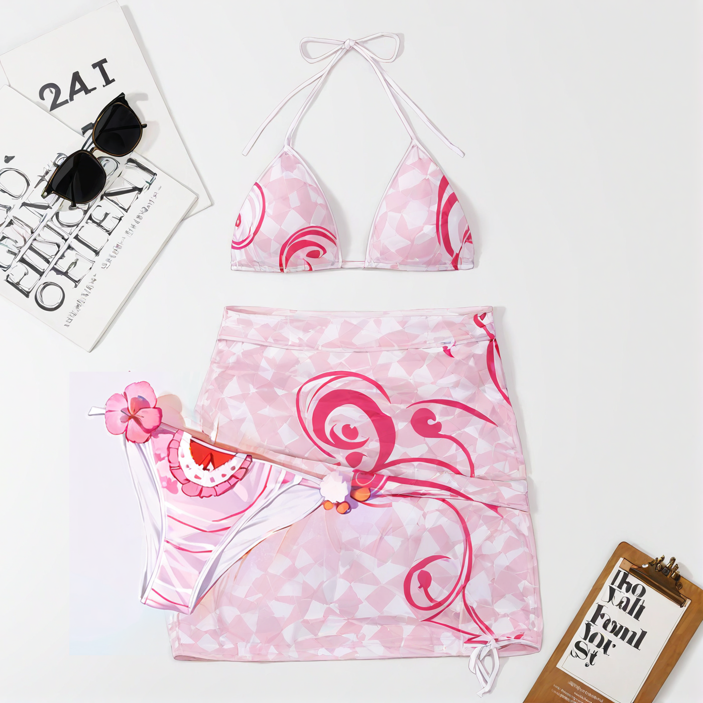 Fashion pattern bikini three-piece set