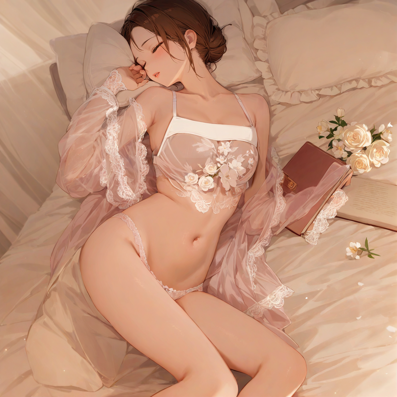 Lace flower mesh bellyband set