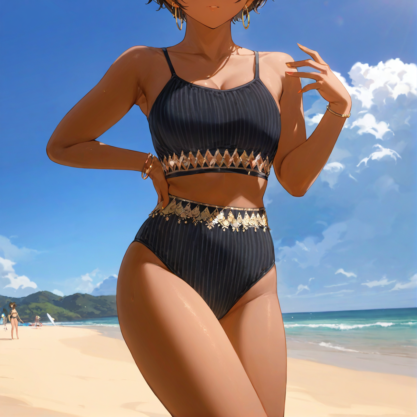 Solid color striped bikini two-piece swimsuit