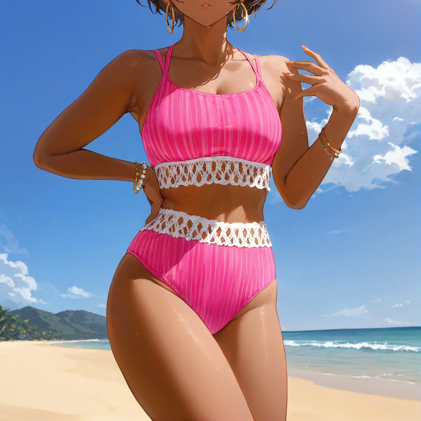 Solid color striped bikini two-piece swimsuit