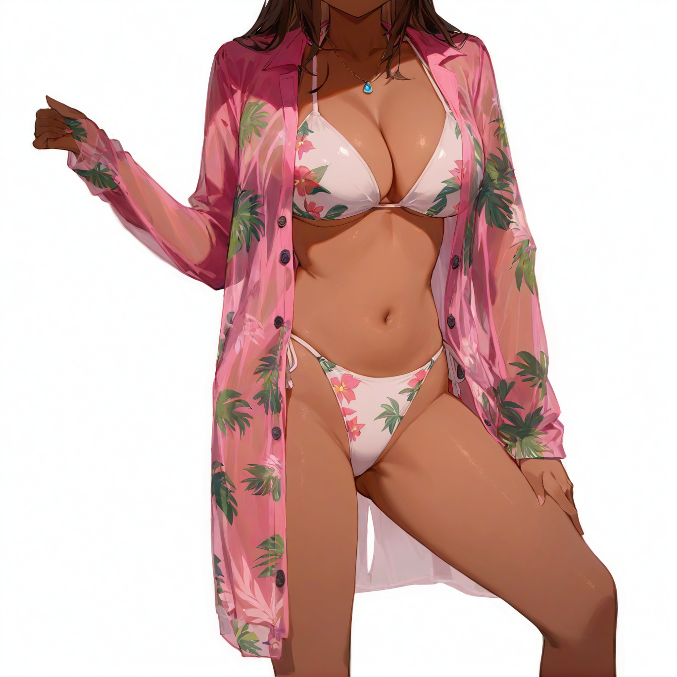 Printed mesh three-piece cover-up swimsuit