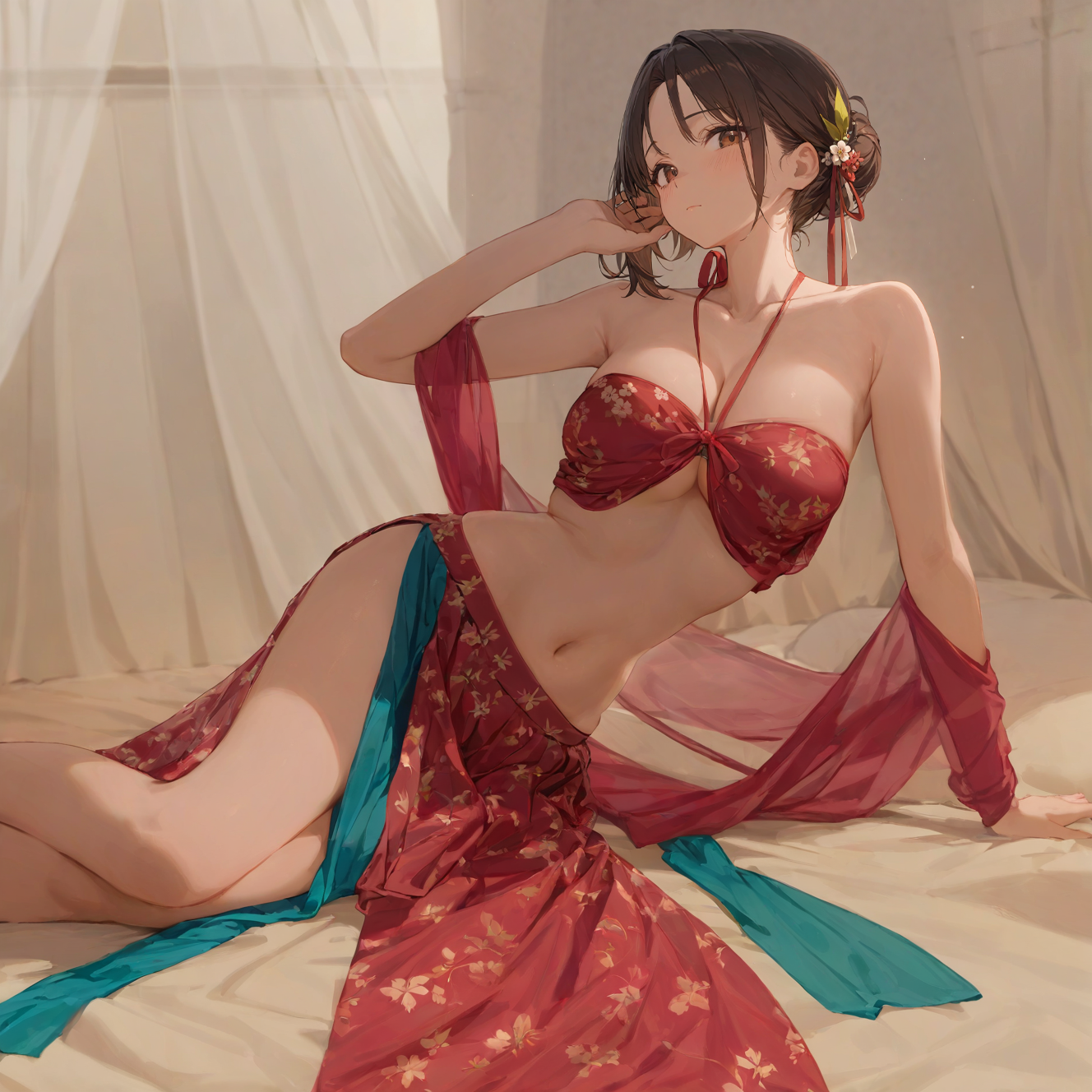 Gold-stamped suspender skirt set