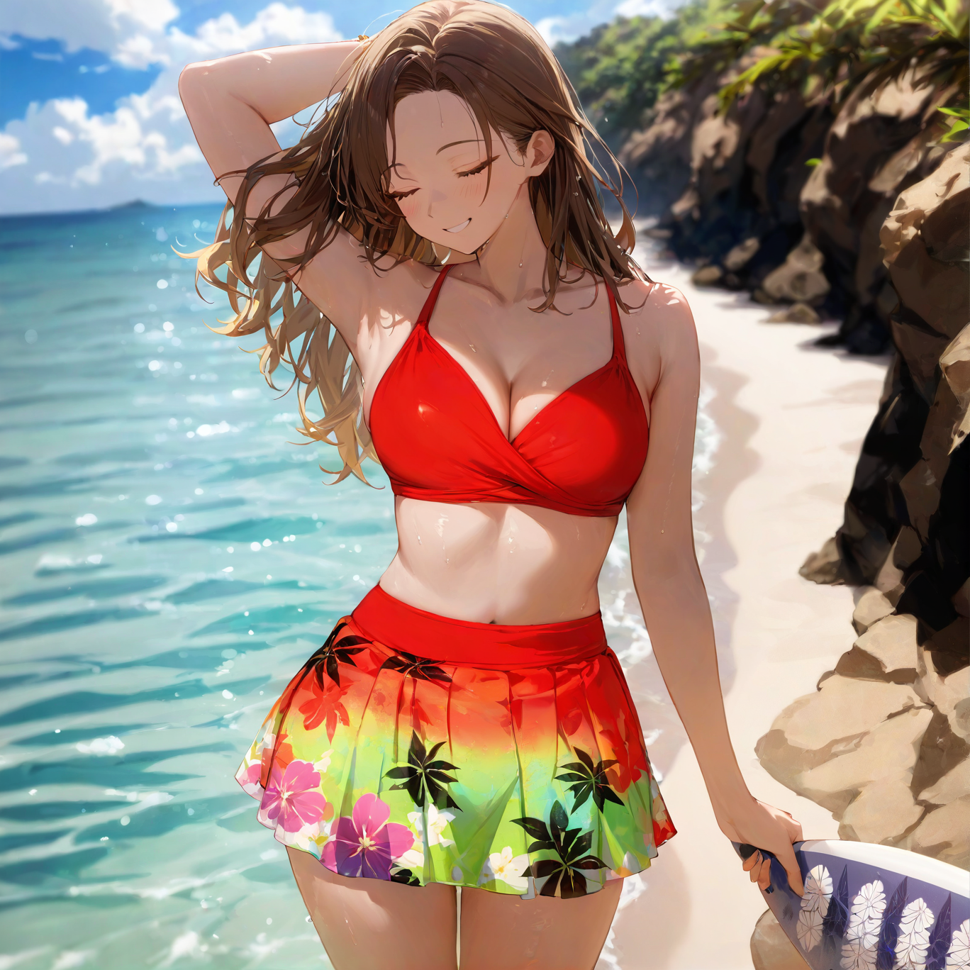 High waist ruffle print bikini swimsuit