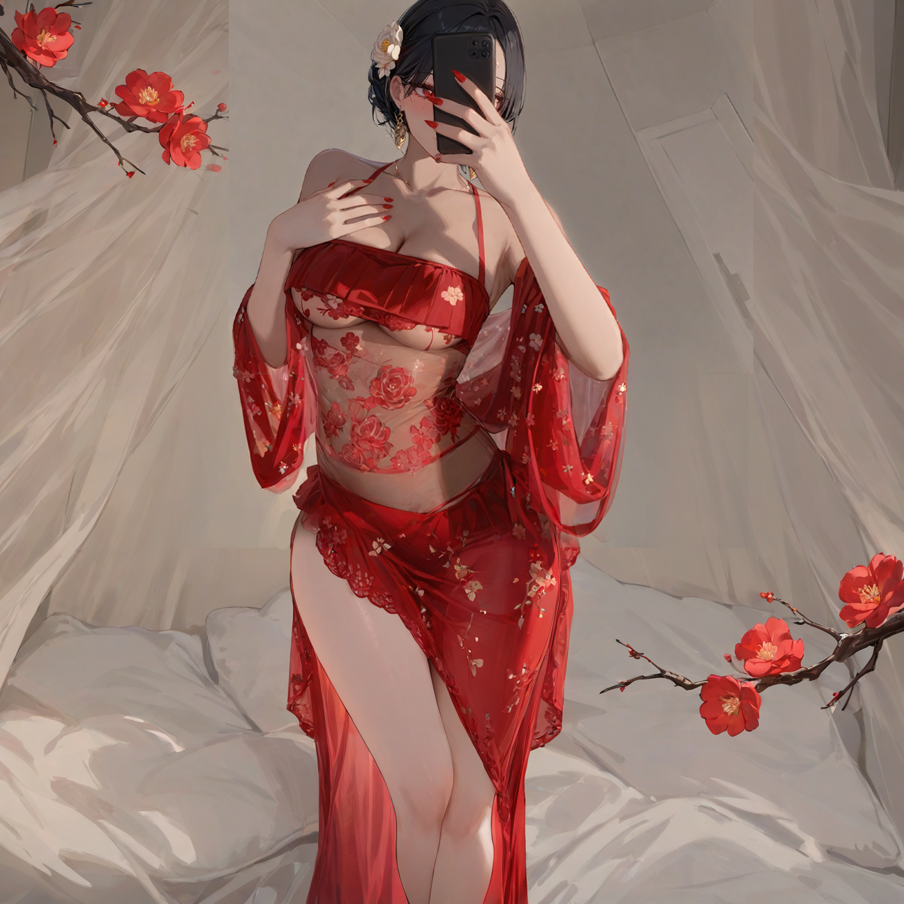 Shiny red bellyband set