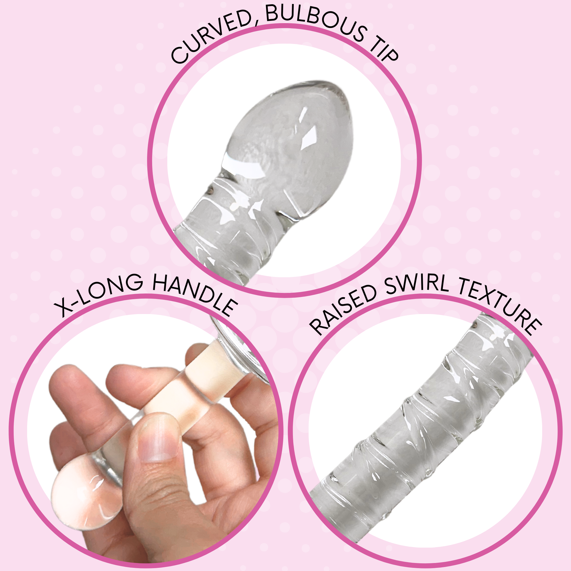 X-Long Textured Glass Dildo With Handle