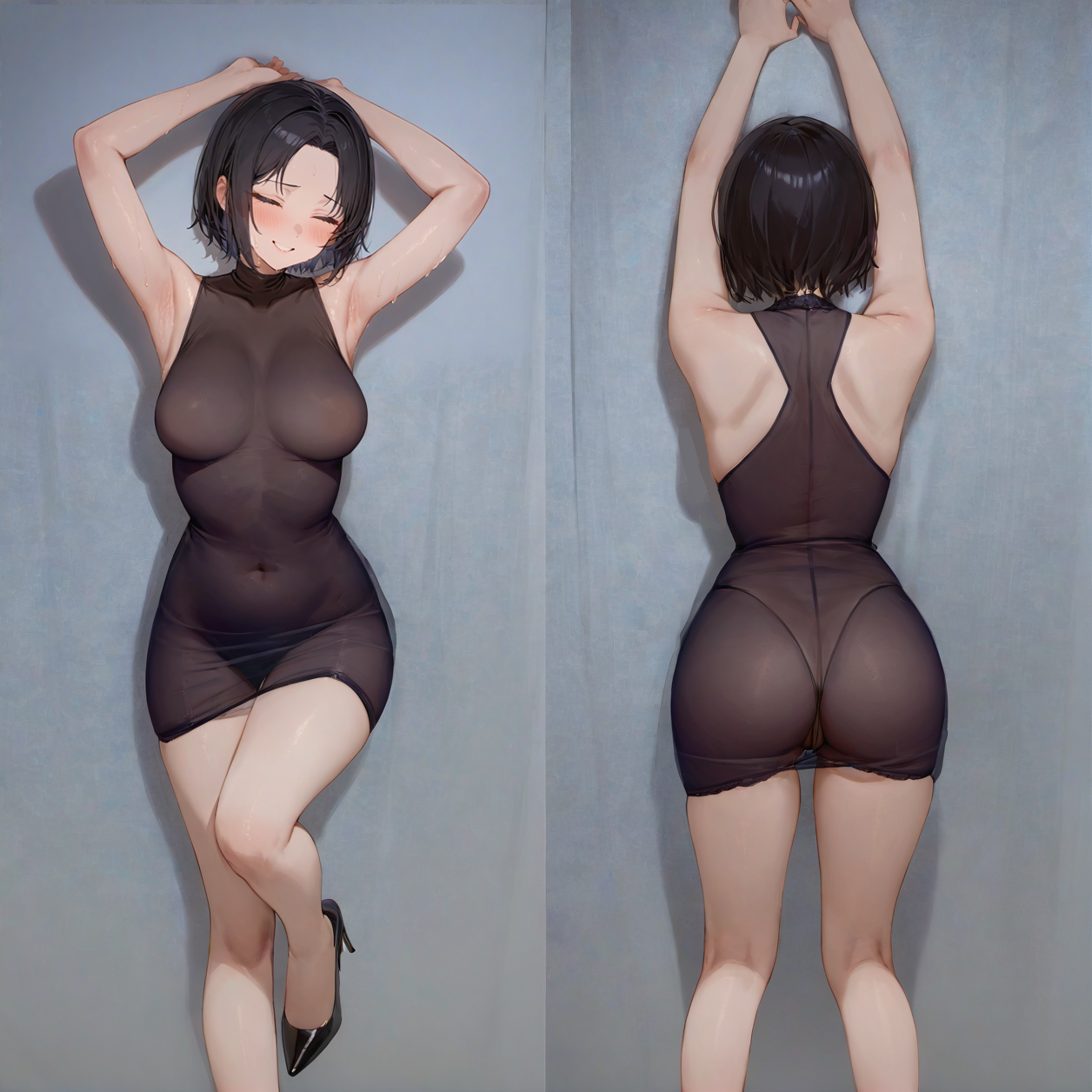 Shiny and translucent tight skirt set