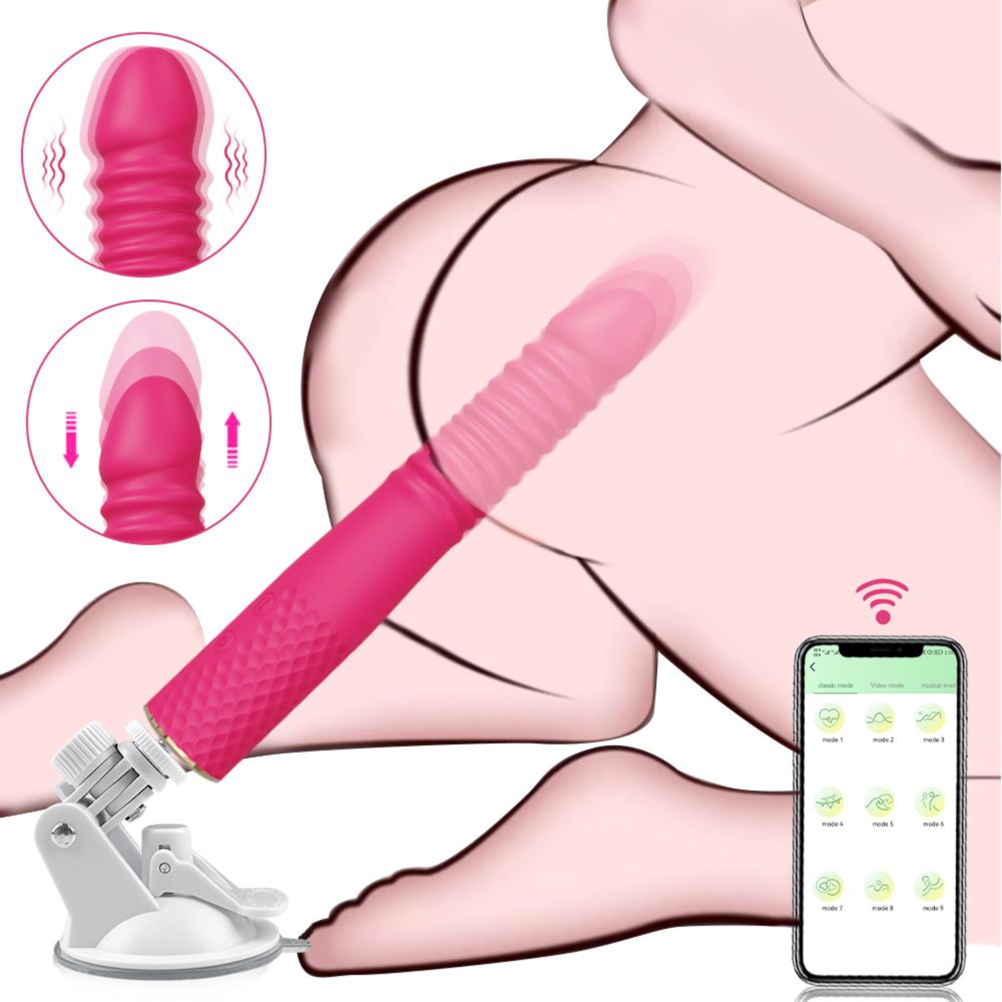 Thrusting and Vibrating Suction Cup Dildo - Easy, Deep, Hands-free O's!