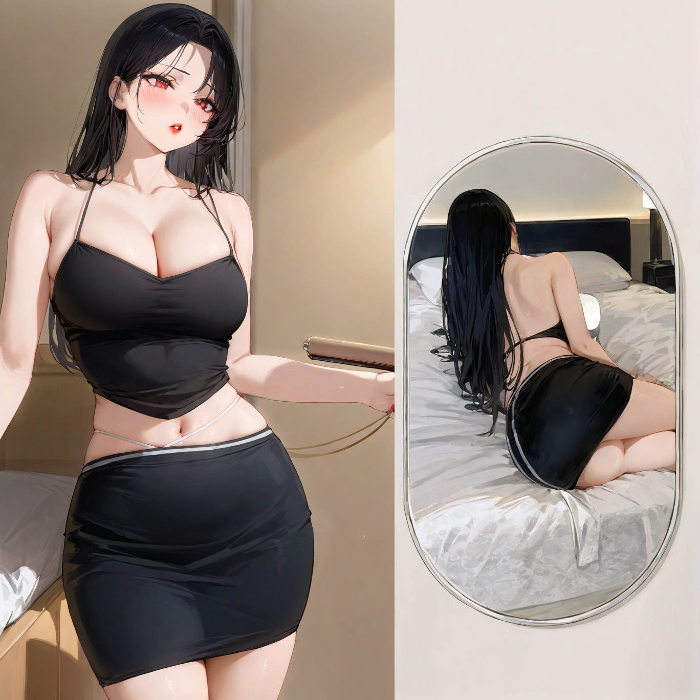 Satin strap hollow hip skirt