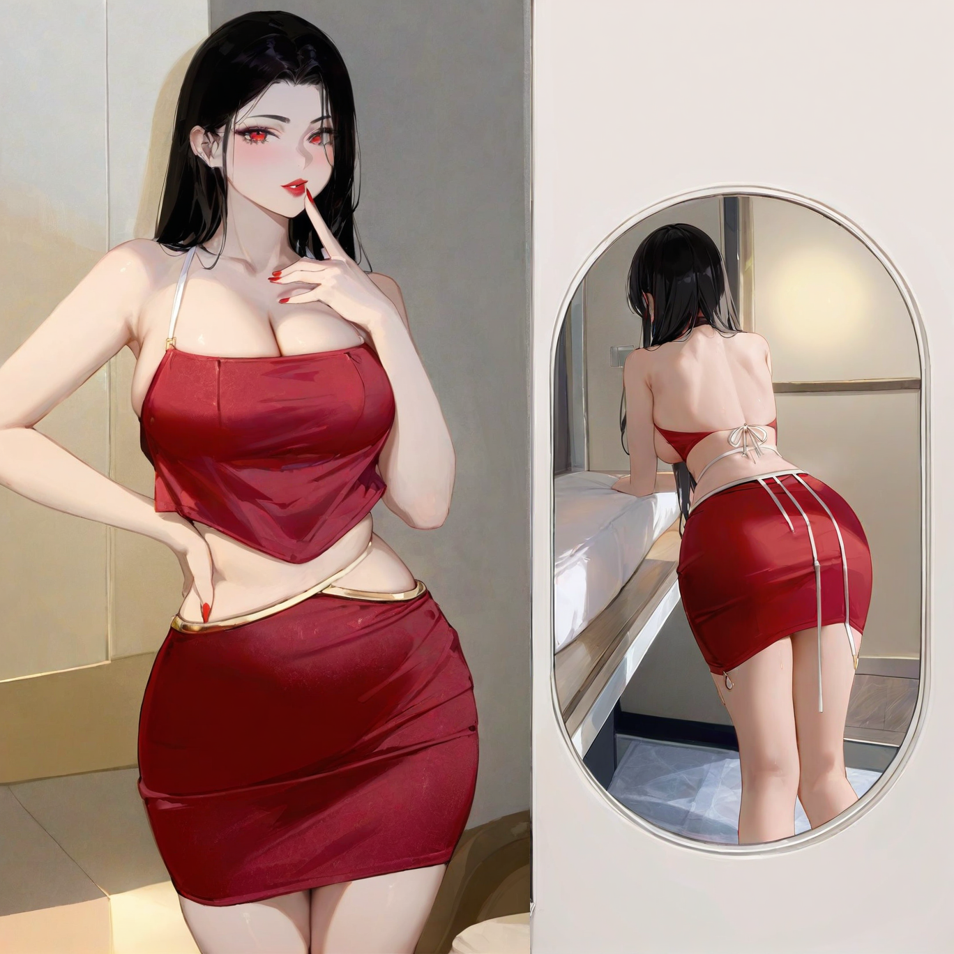 Satin strap hollow hip skirt