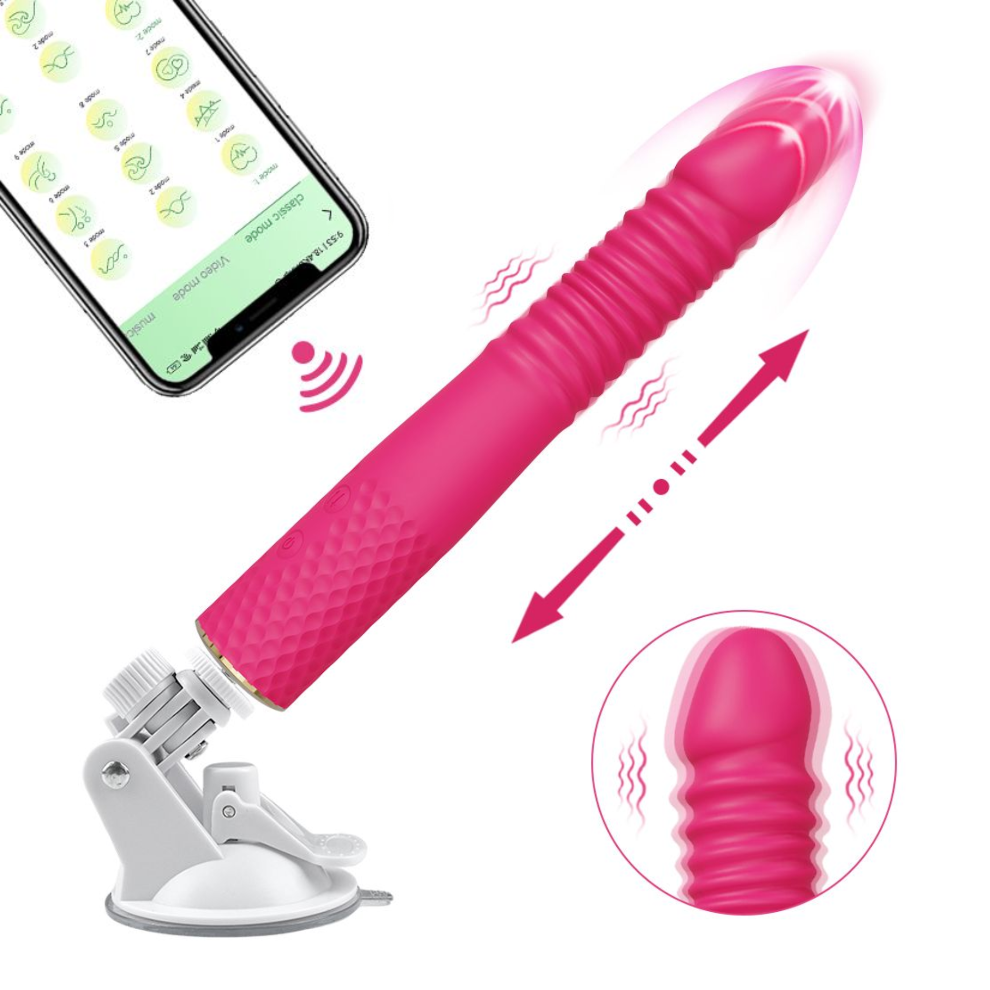 Thrusting and Vibrating Suction Cup Dildo - Easy, Deep, Hands-free O's!