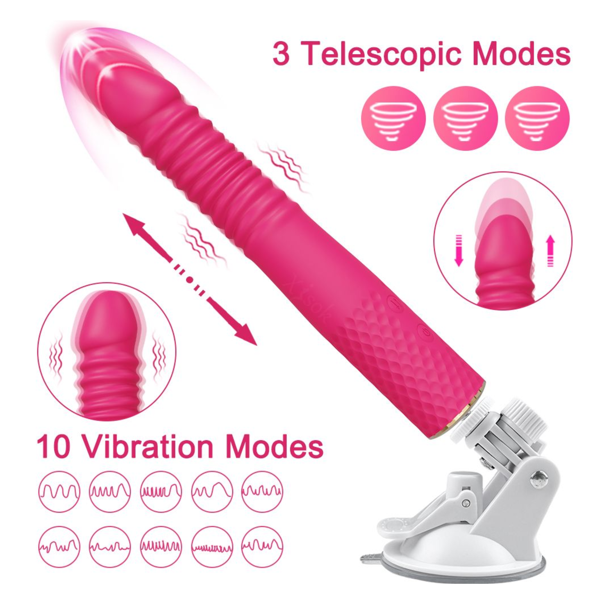 Thrusting and Vibrating Suction Cup Dildo - Easy, Deep, Hands-free O's!