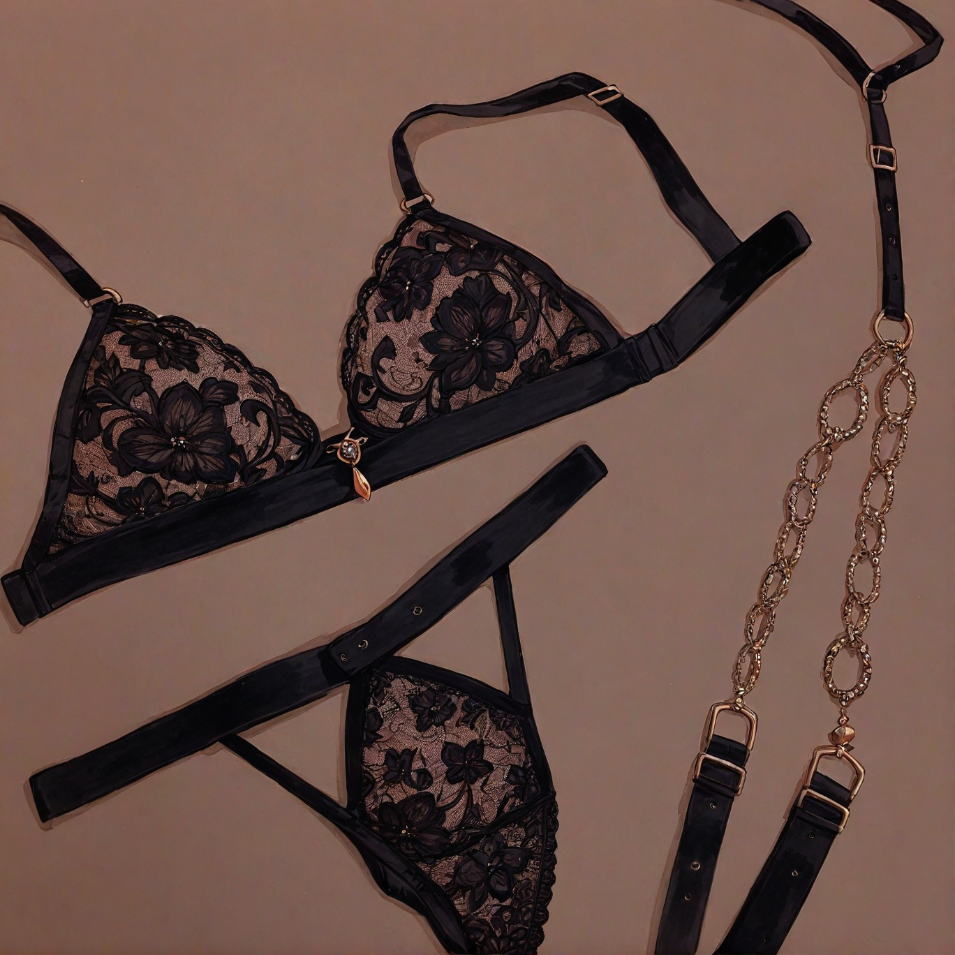 Lace hollow see-through belt waist chain set