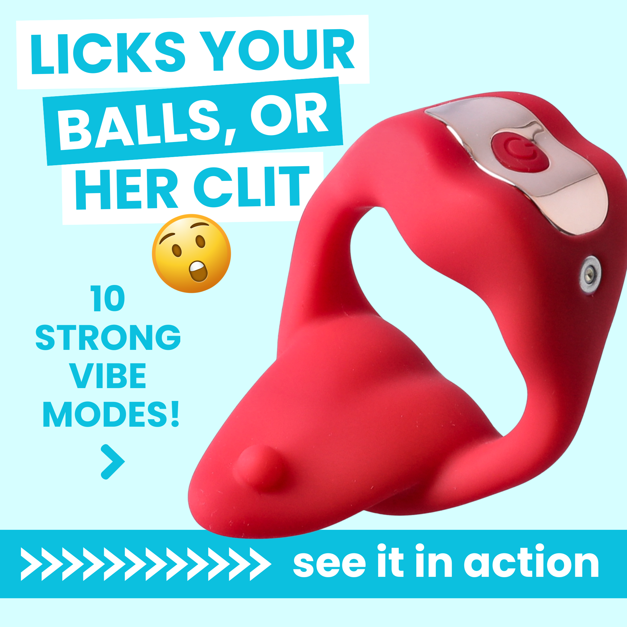 Vibrating Mouth Cock Ring - Soft, Bendable Tongue Licks Your Balls (Or Her Clit!)