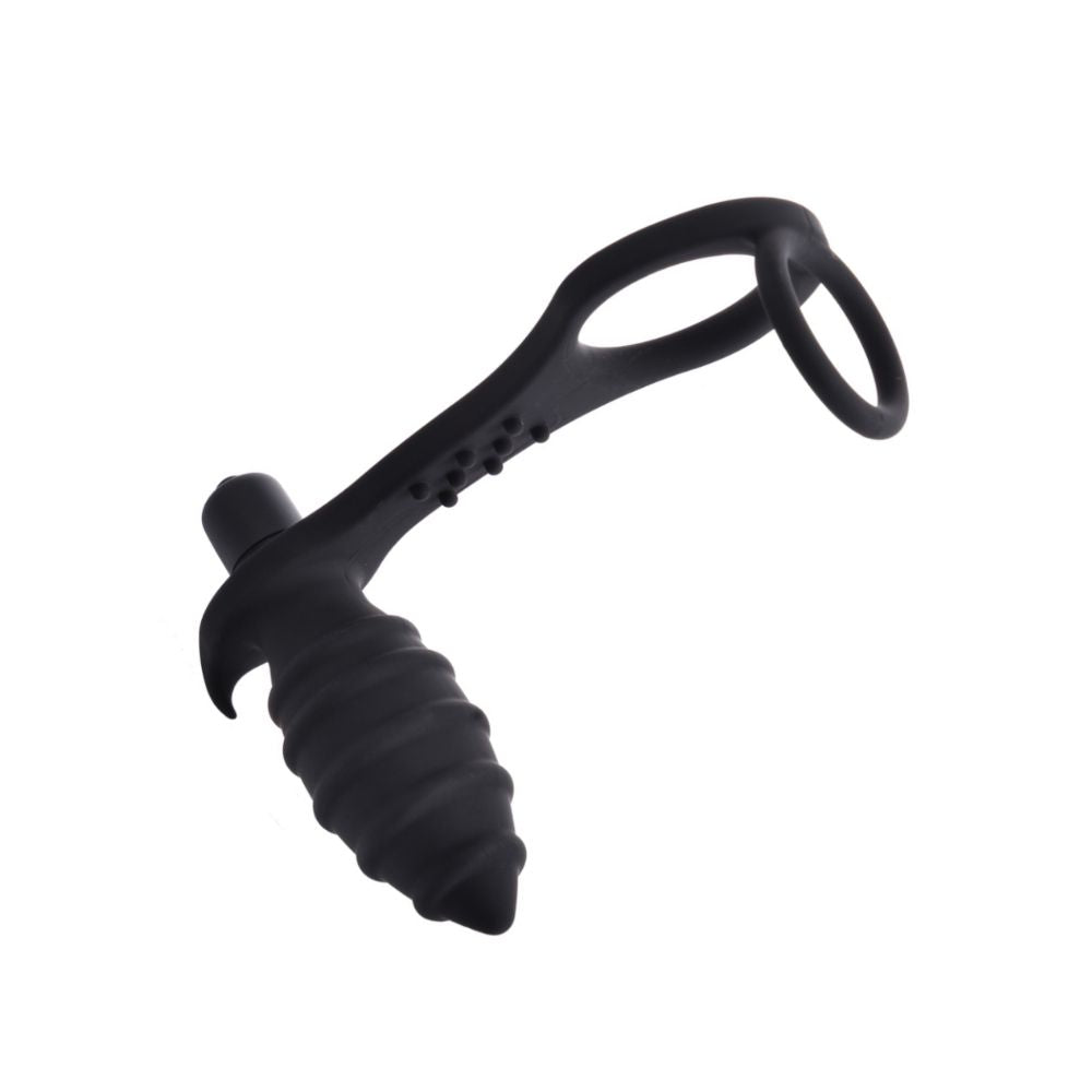 Rippled Vibrating Anal Plug with Cock Ring