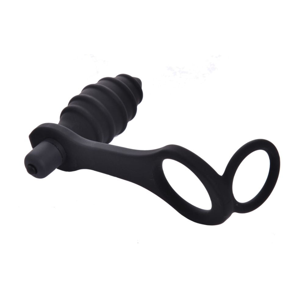 Rippled Vibrating Anal Plug with Cock Ring