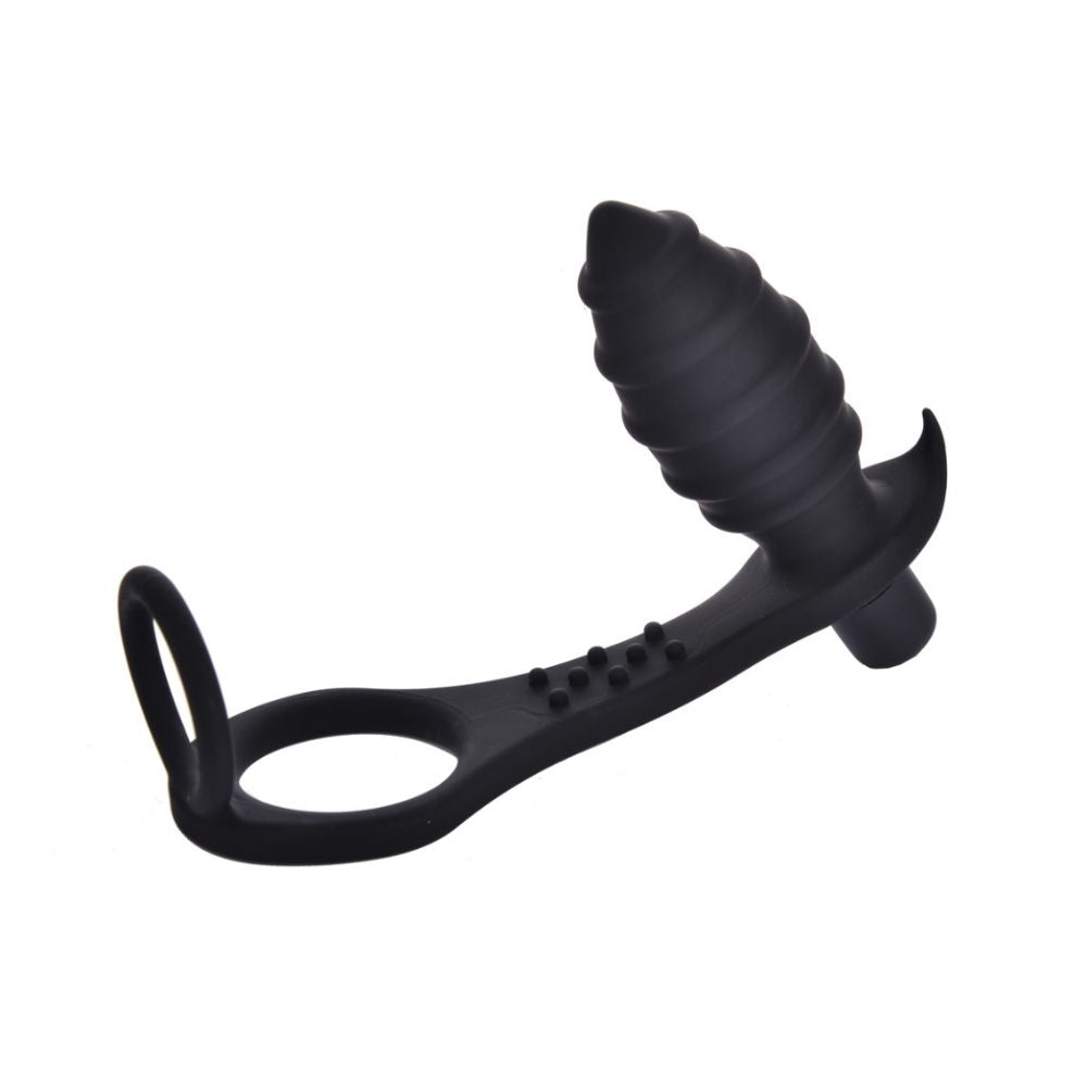 Rippled Vibrating Anal Plug with Cock Ring